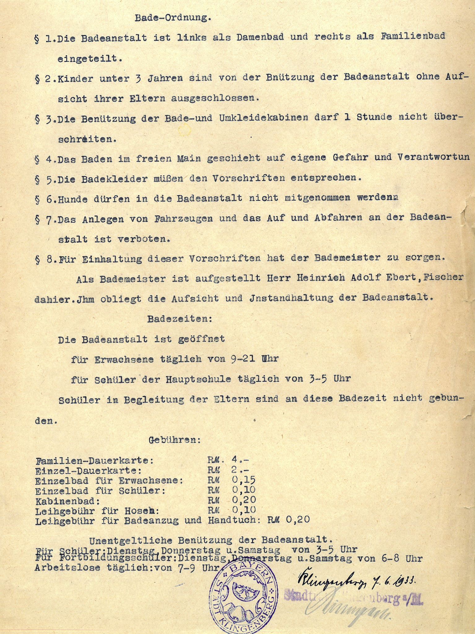 Badeordnung 1933
