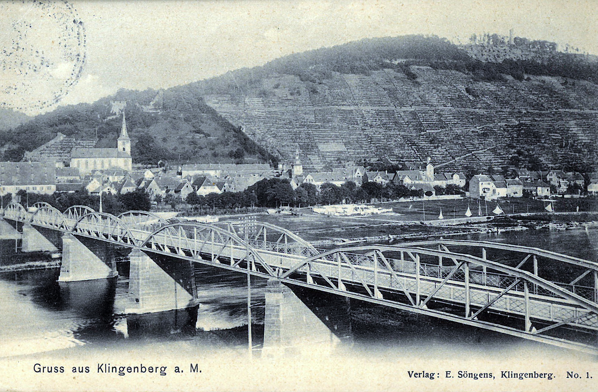 Ansichtskarte der Mainbrücke um 1900