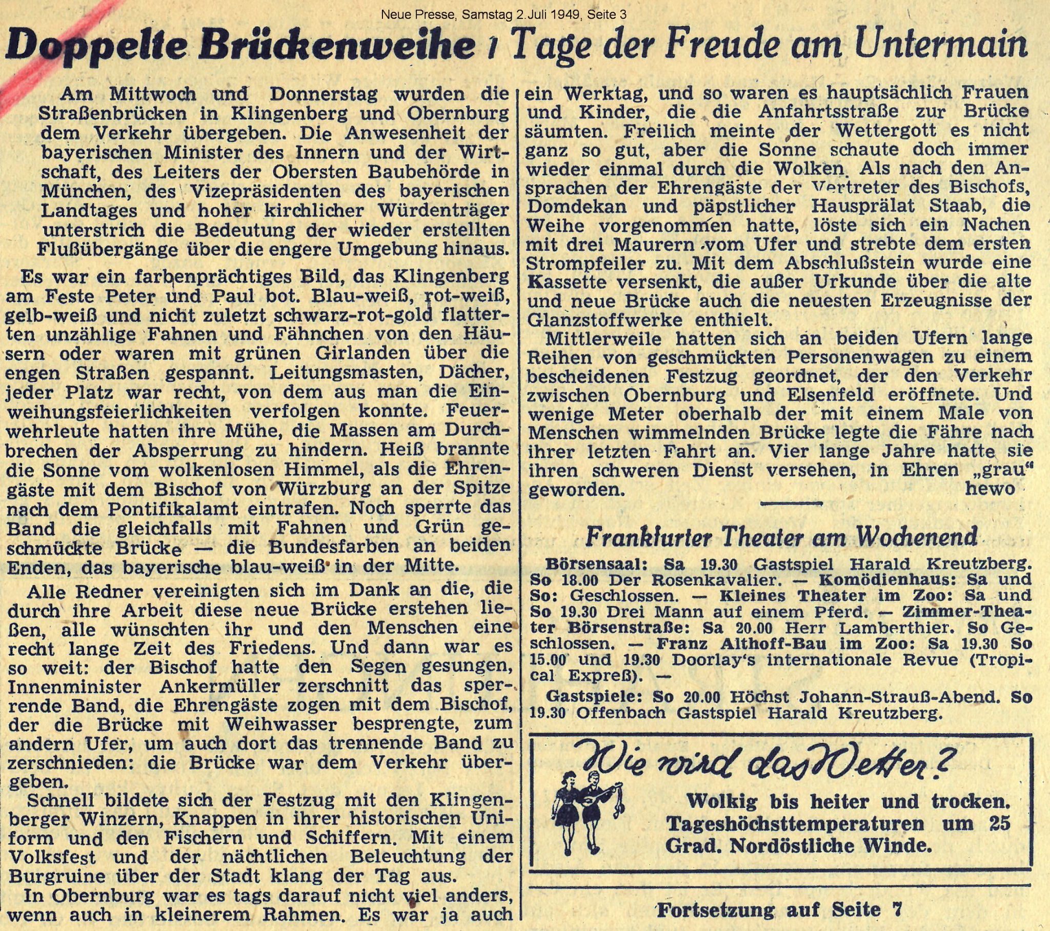 Zeitungsartikel in der Neuen Presse vom 02.07.1949