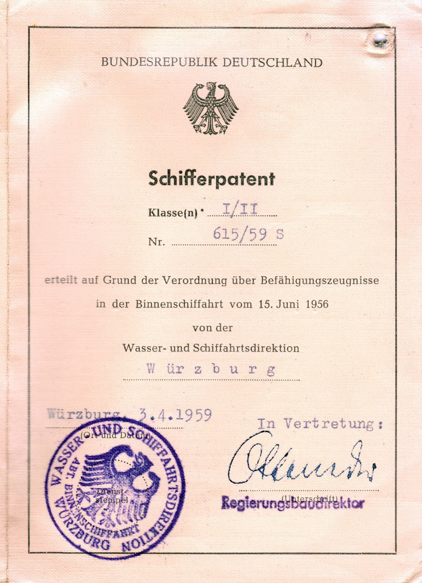 Schifferpatent für Josef Ebert