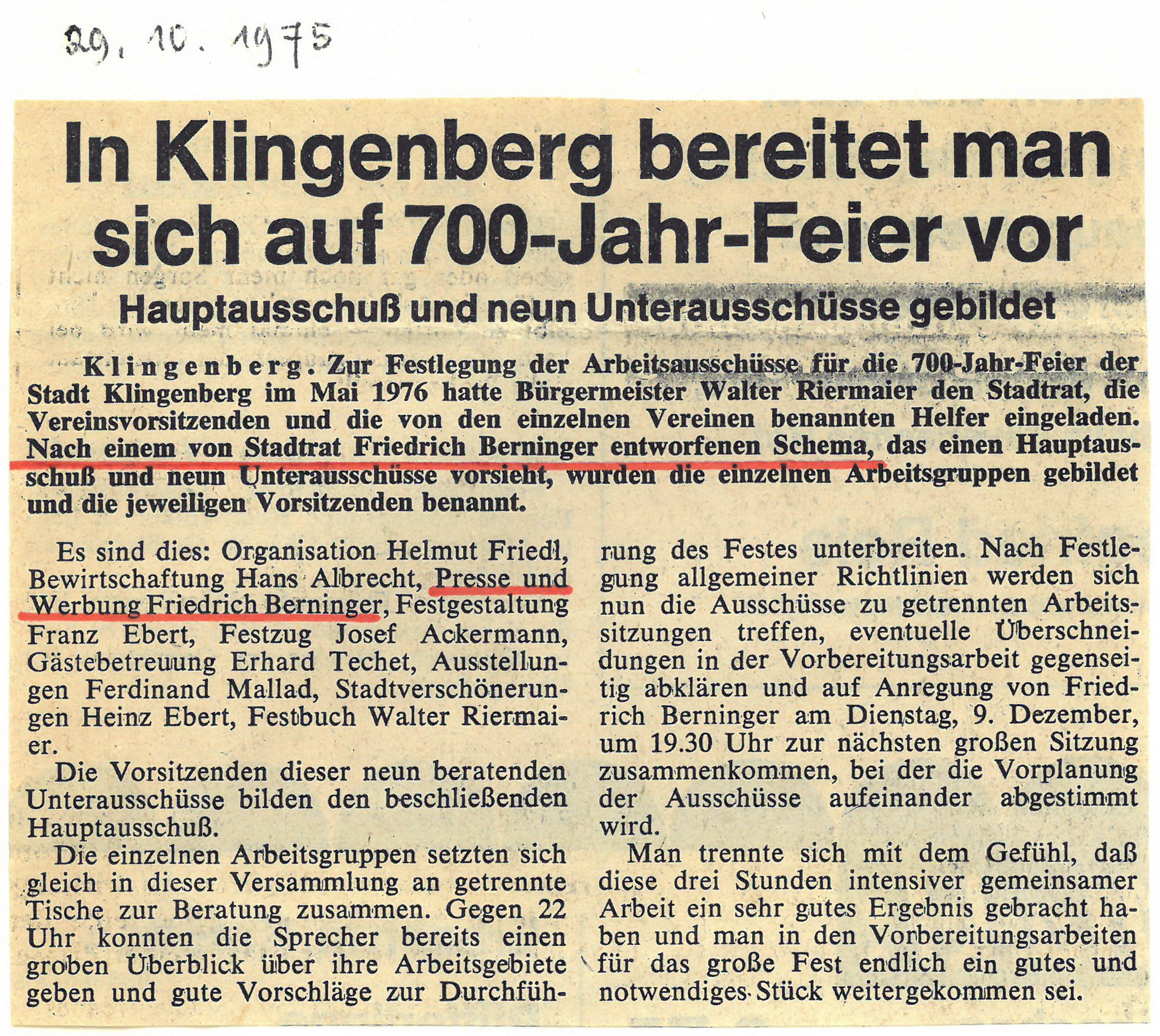 Zeitungsbericht zur Ausschussbildung