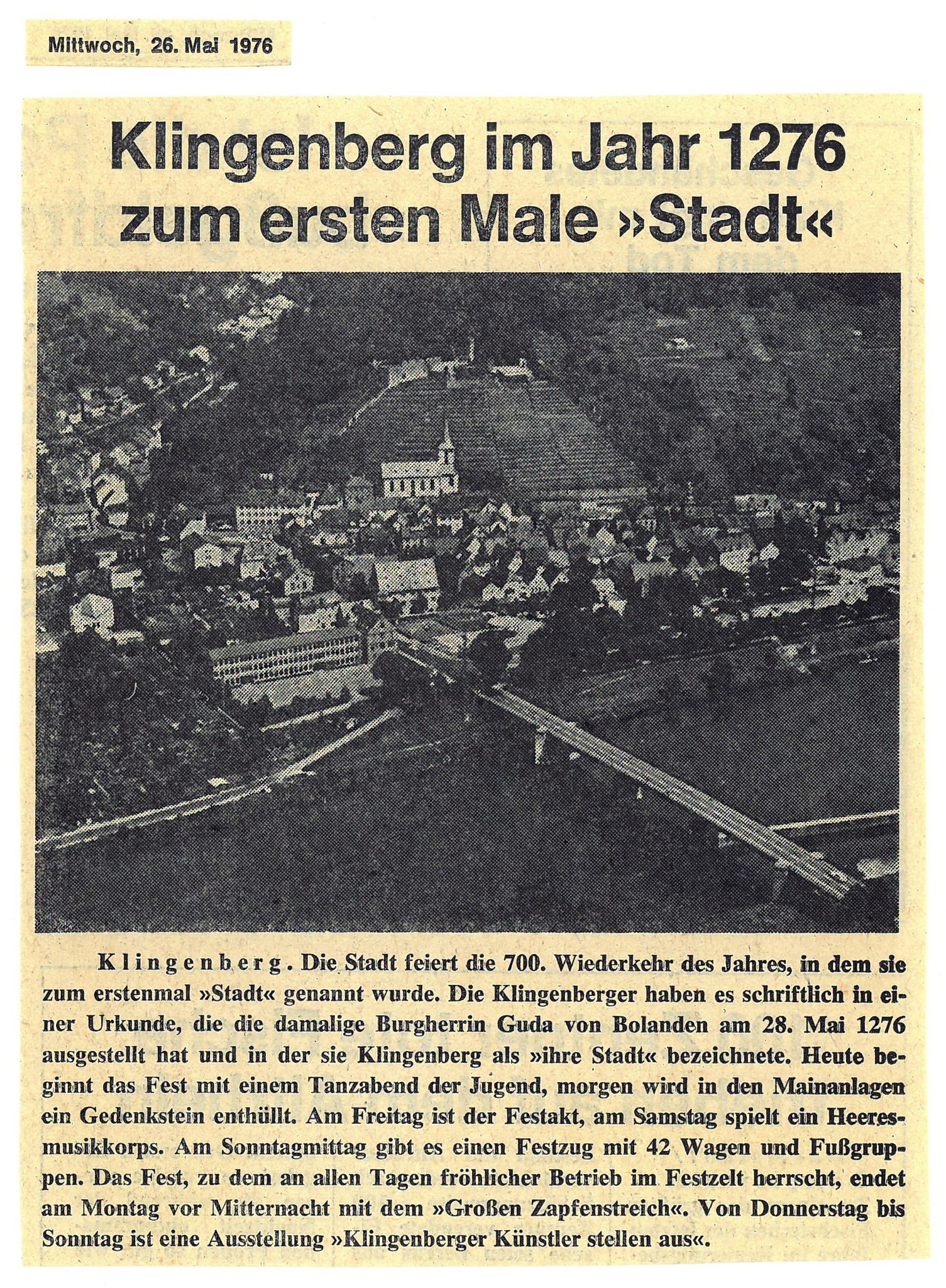 Zeitungsbericht zur Ankündigung der 700-Jahrfeier