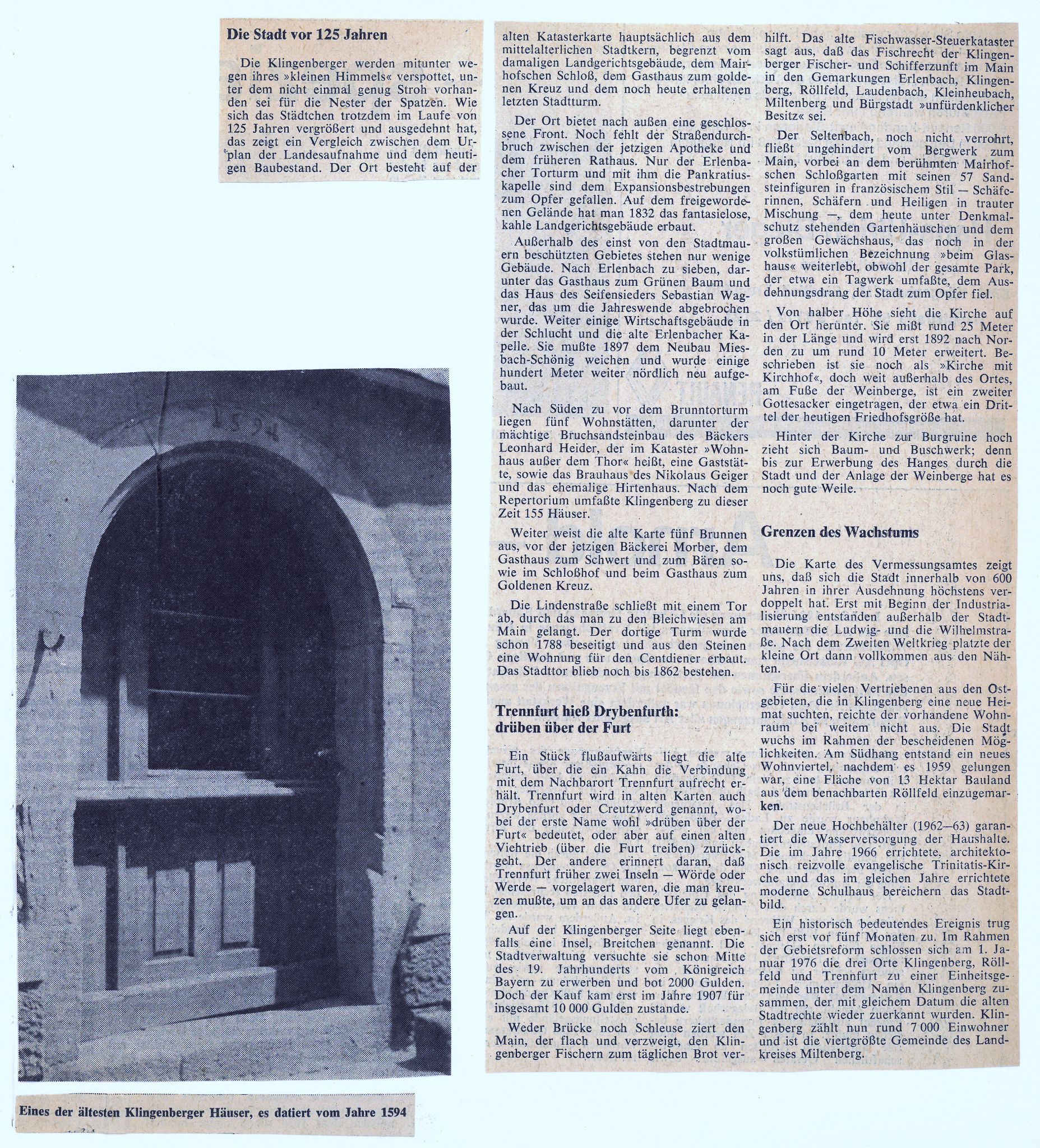 Zeitungsbericht "Die Stadt vor 125 Jahren"