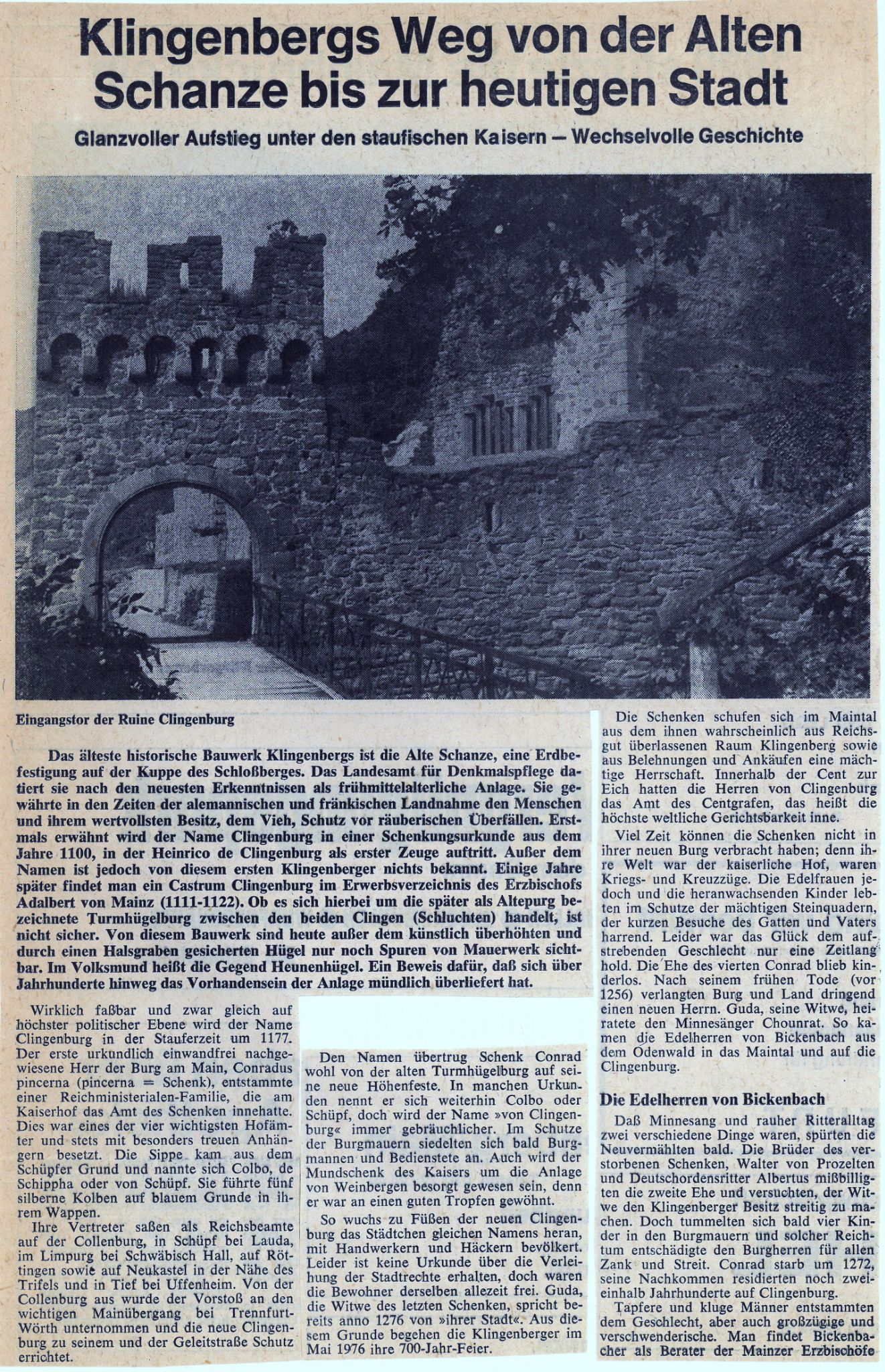 Zeitungsbericht zur Geschichte der Stadt