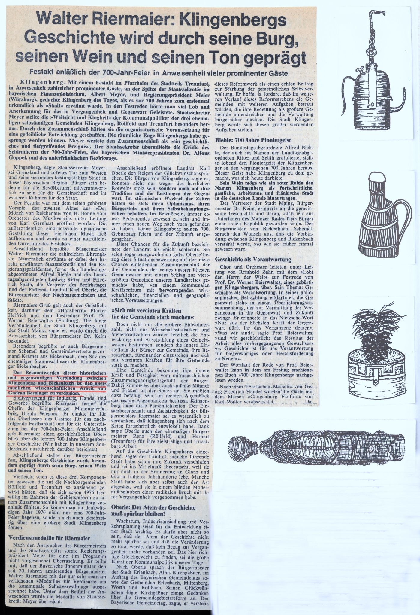 Zeitungsartikel zur Geschichte Klingenbergs