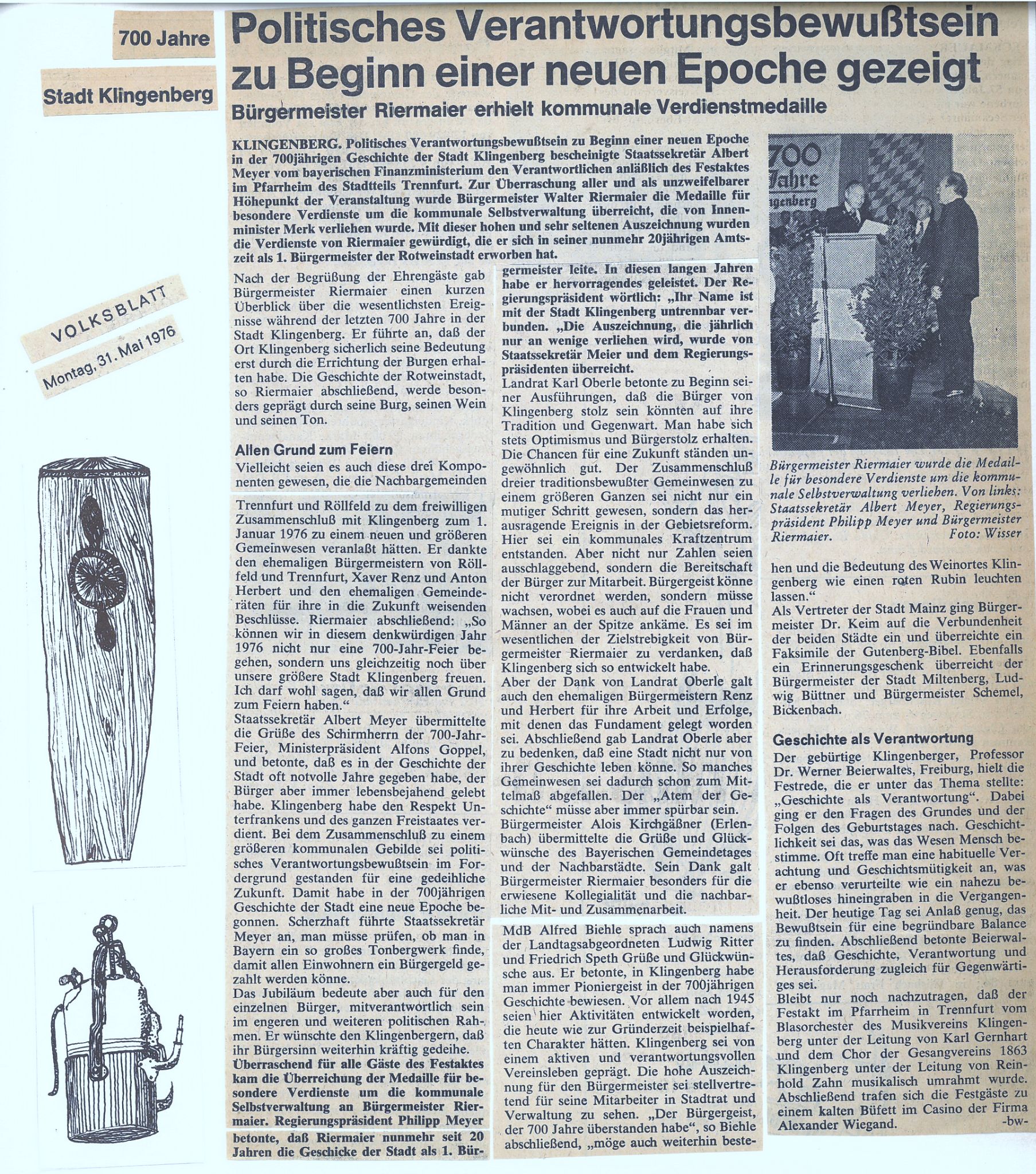 Zeitungsbericht Kommunale Verdienstmedaille für Walter Riermaier