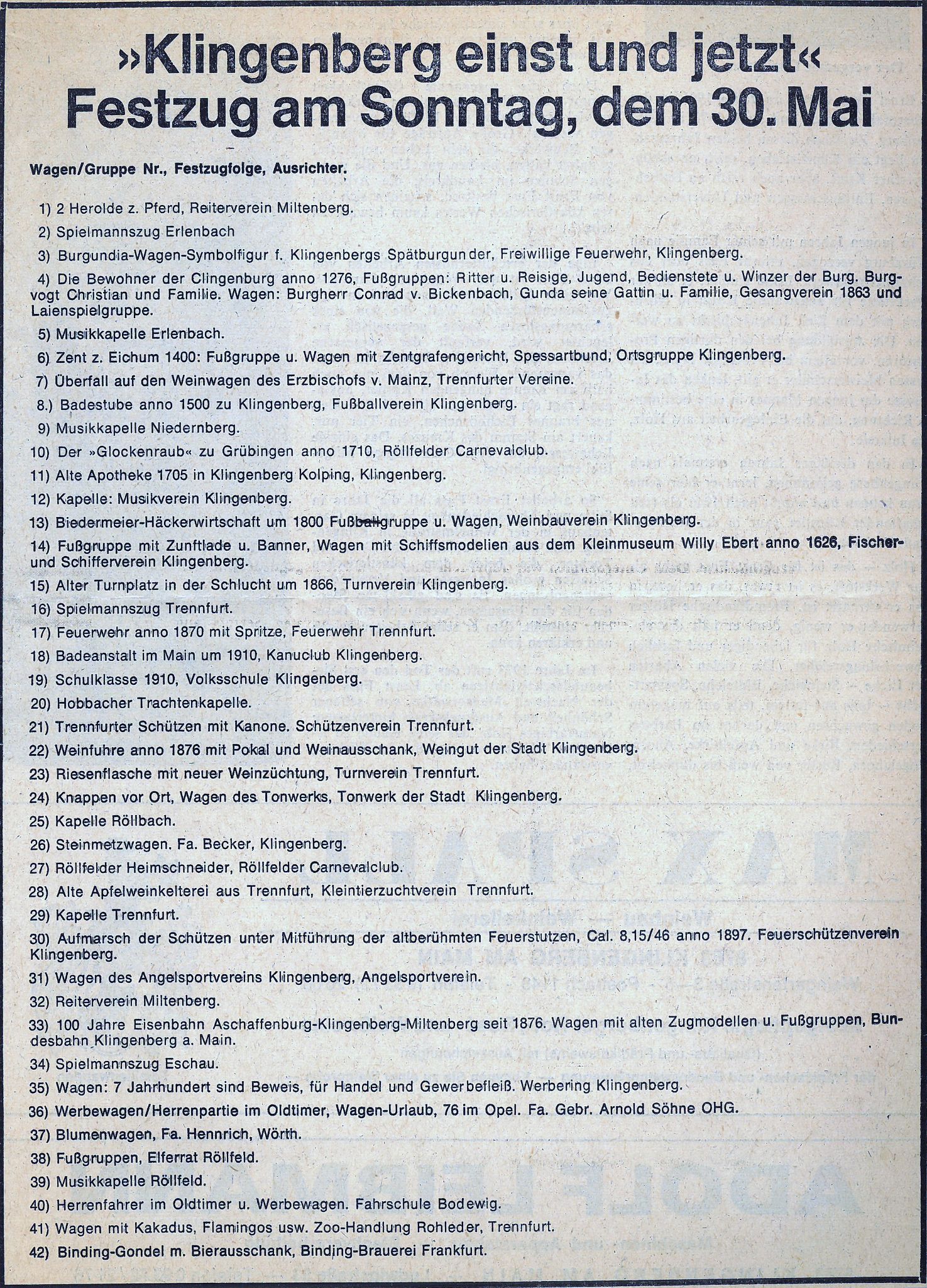 Zugfolge zum Festzug