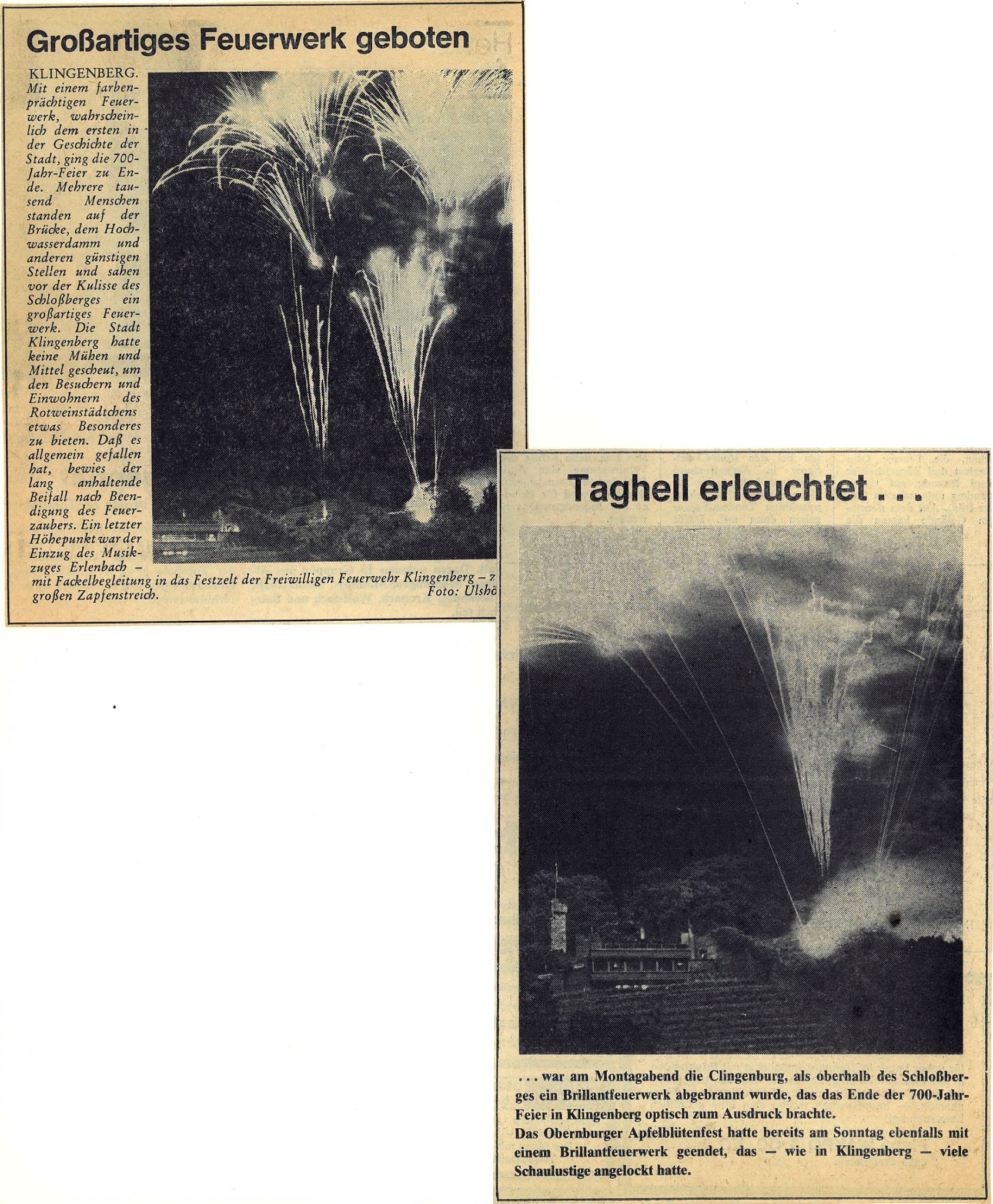 Zeitungsartikel zum Feuerwerk