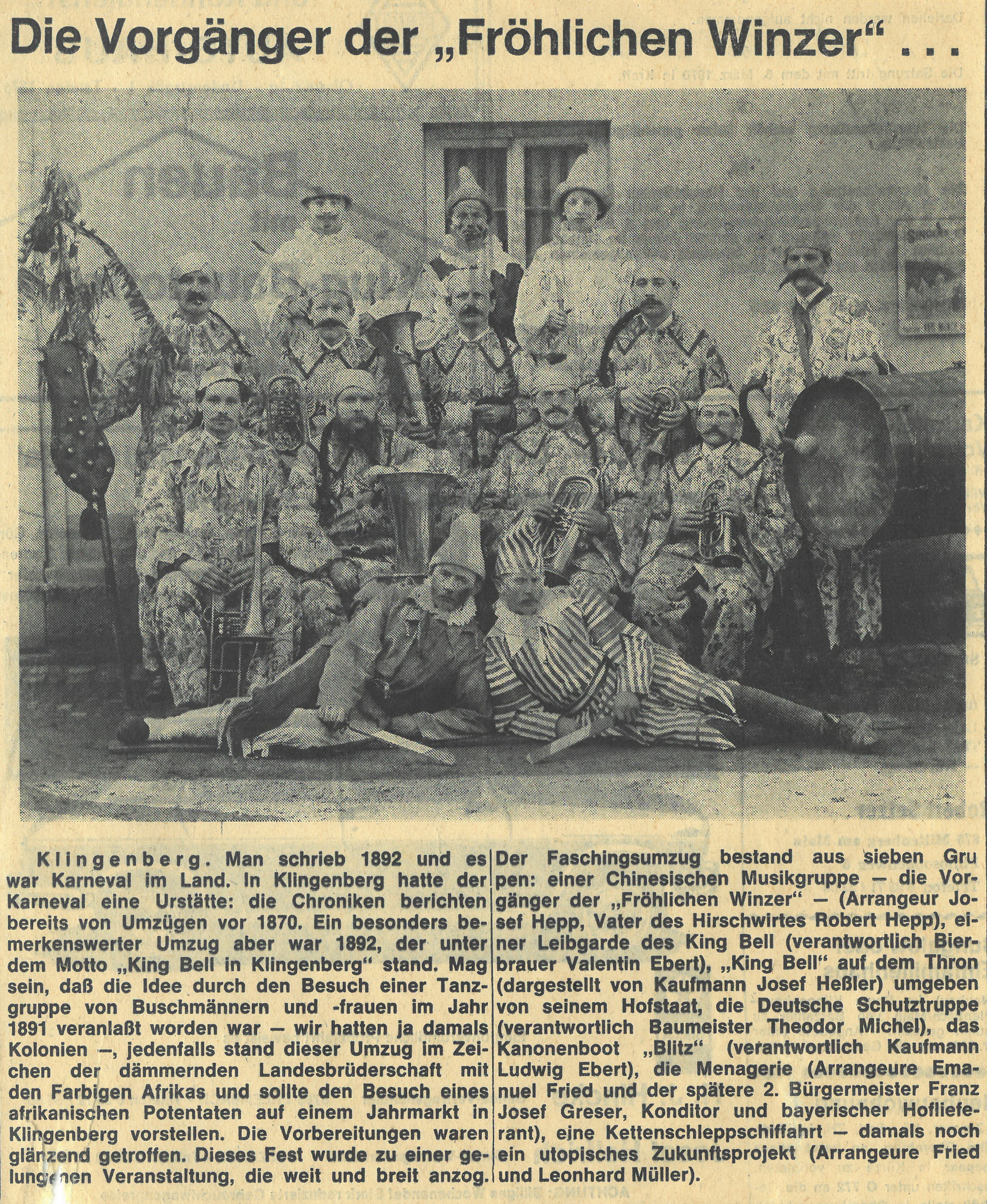 Zeitungsbericht "Vorgänger der fröhlichen Winzer" aus dem Jahr 1970