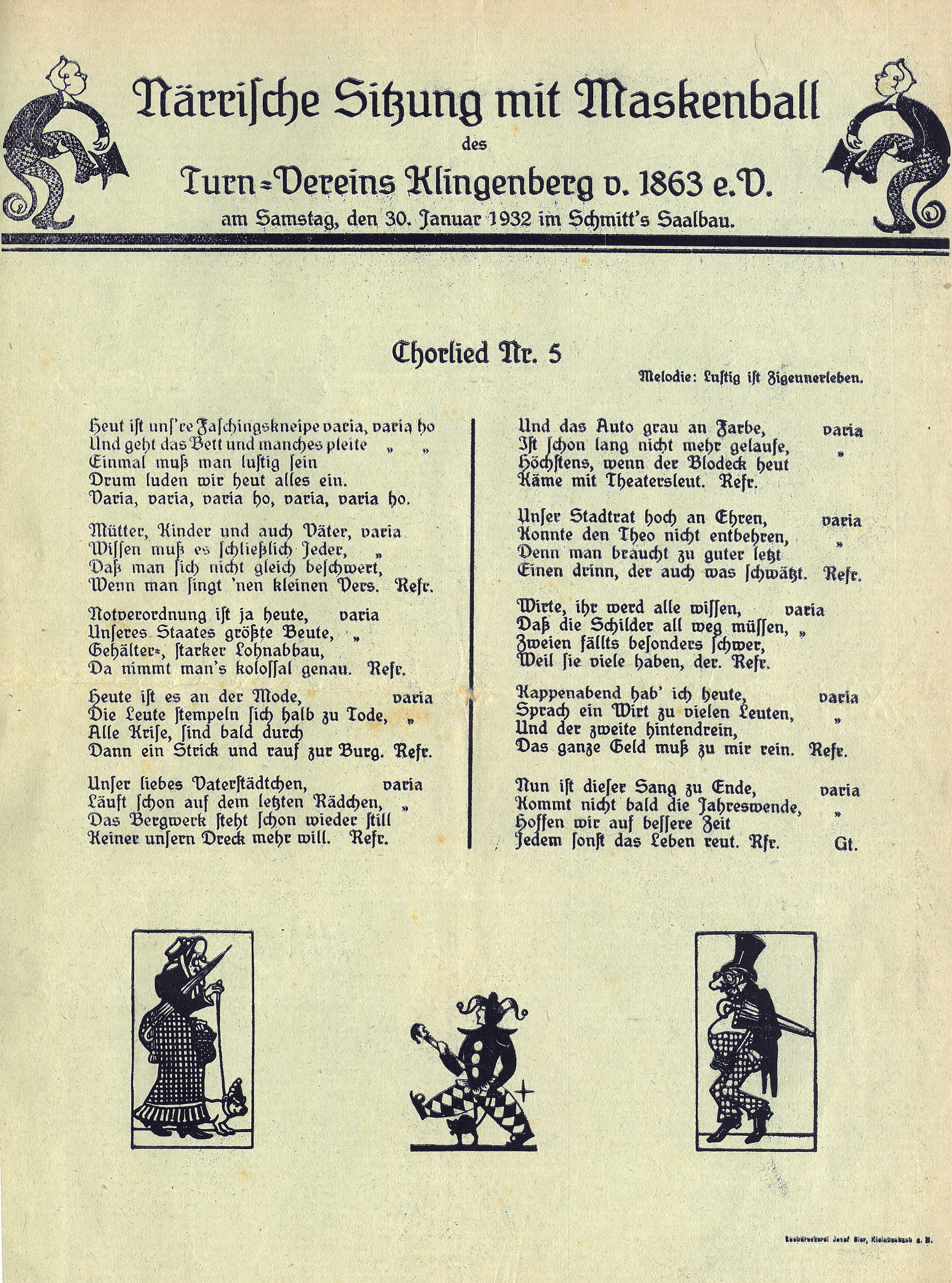 Chorlied zum Maskenball des Turnvereins 1932