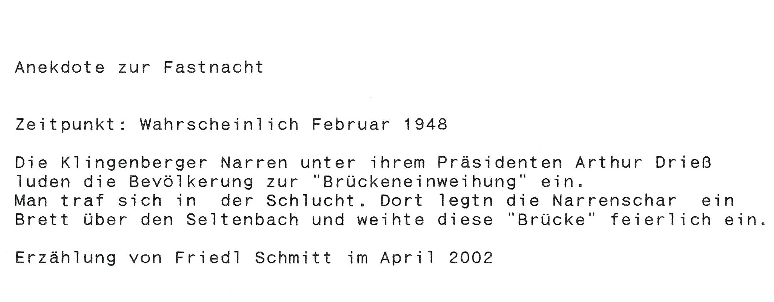 Anekdote zur Fasenacht 1948