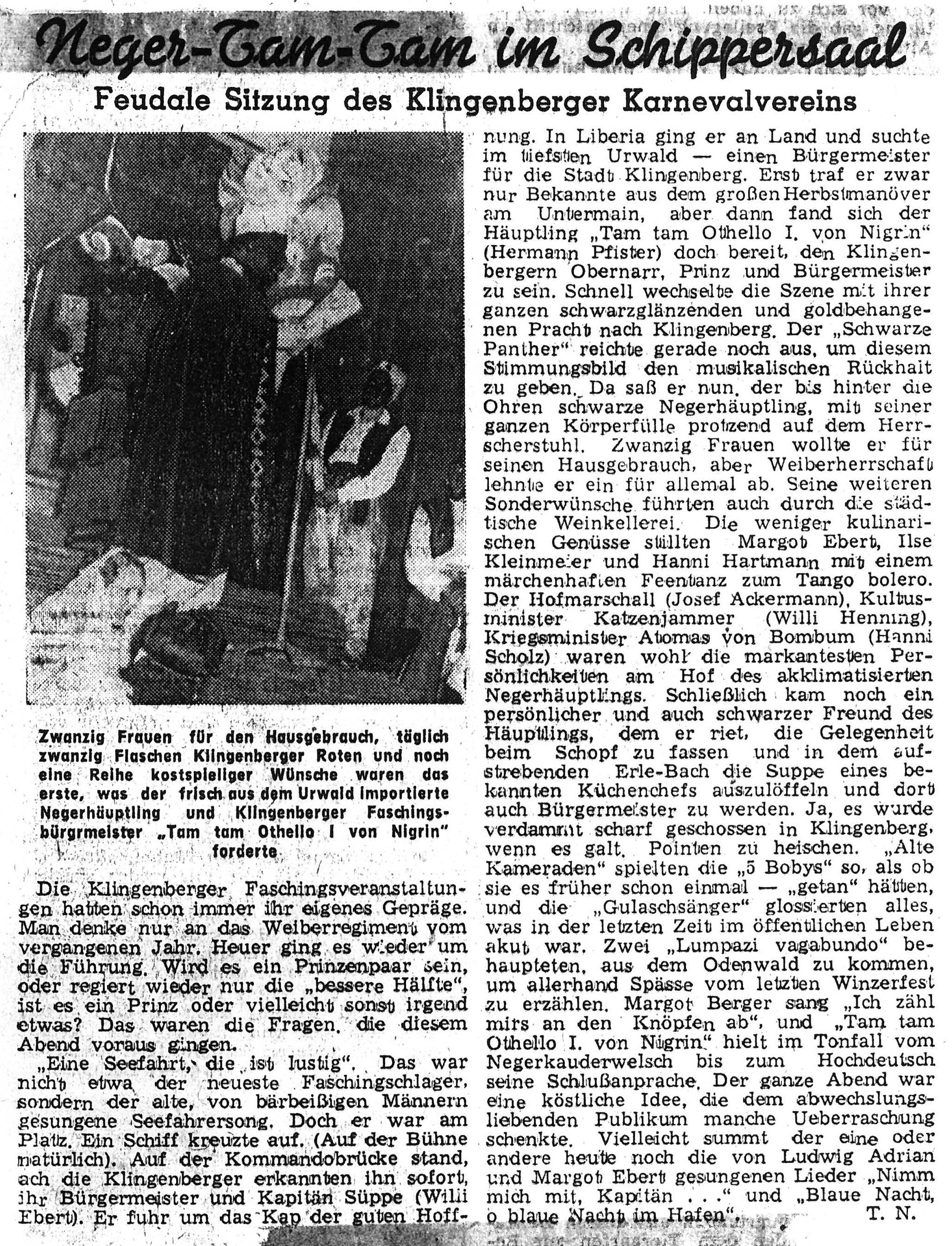 Zeitungsbericht se Klingenberger Karnevalvereins 1950