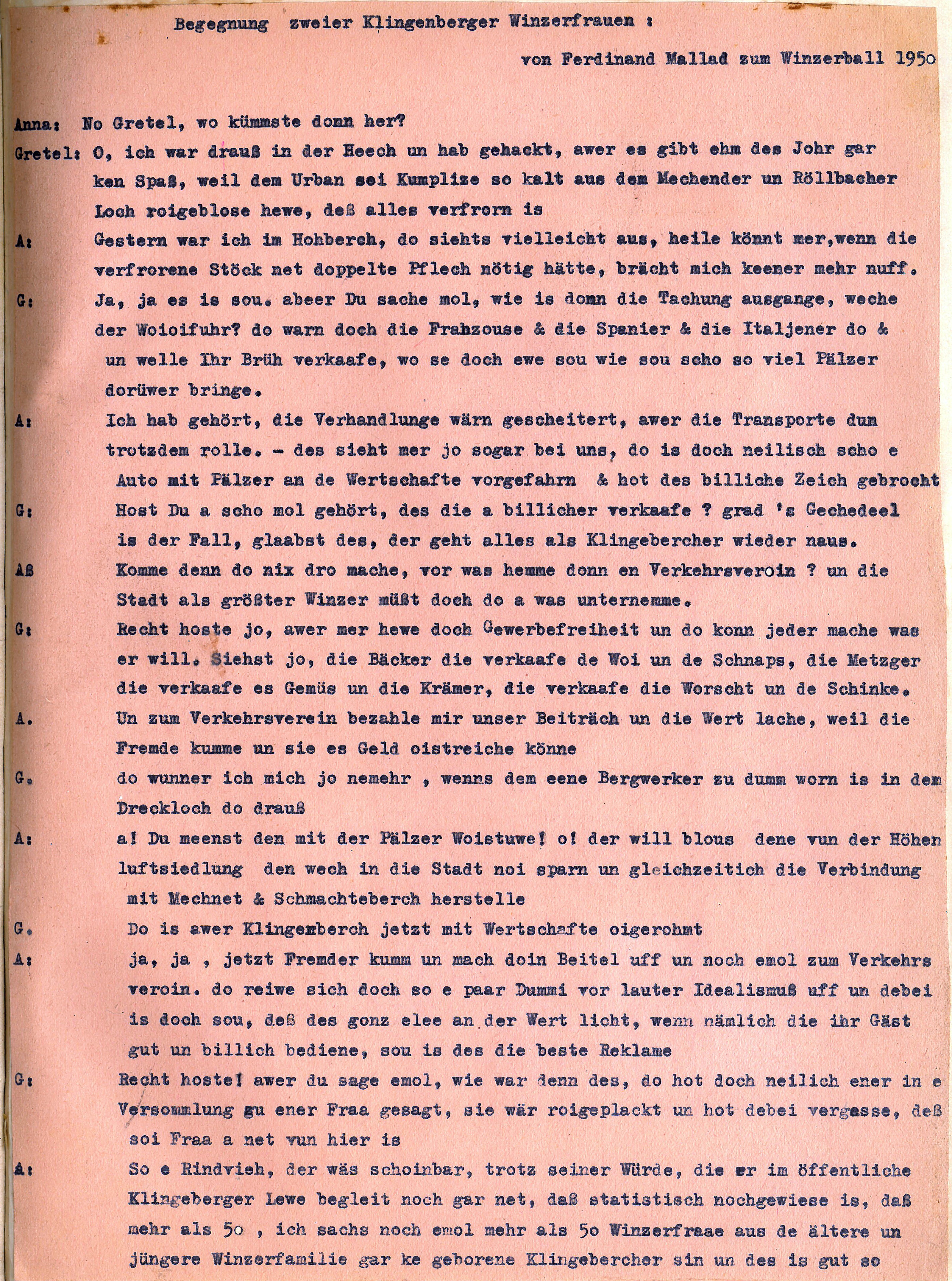 Dialog "Begegnung zweier Winzerfrauen" 1950