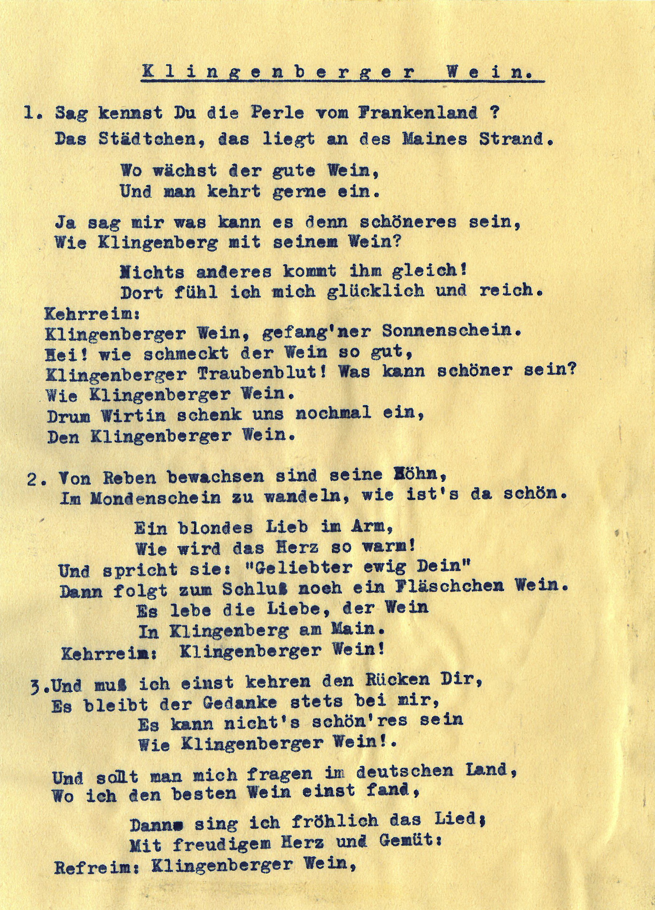 Weinlied "Klingenberger Wein" 1951