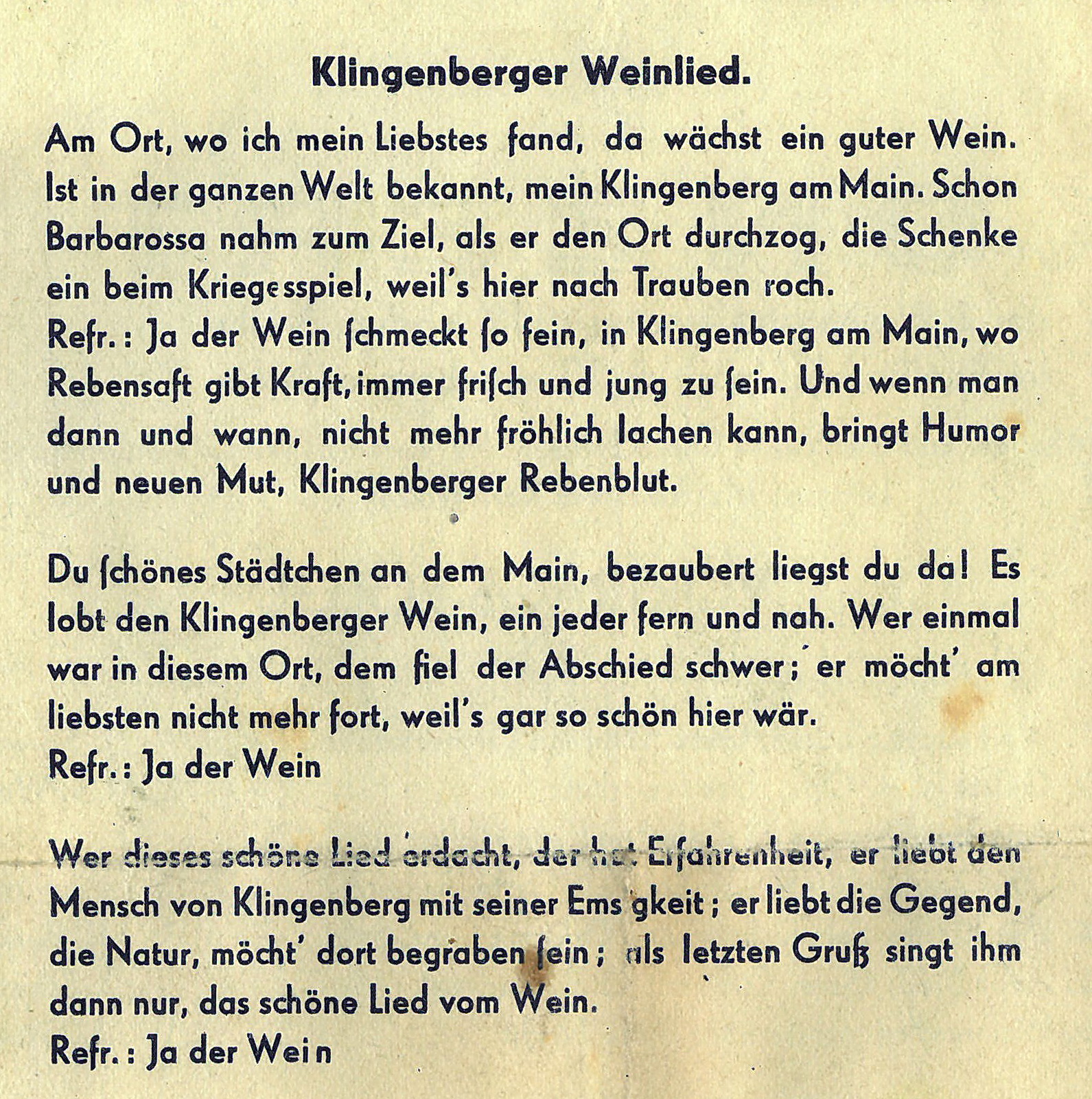 Weinlied "Klingenberger Wein" 1951