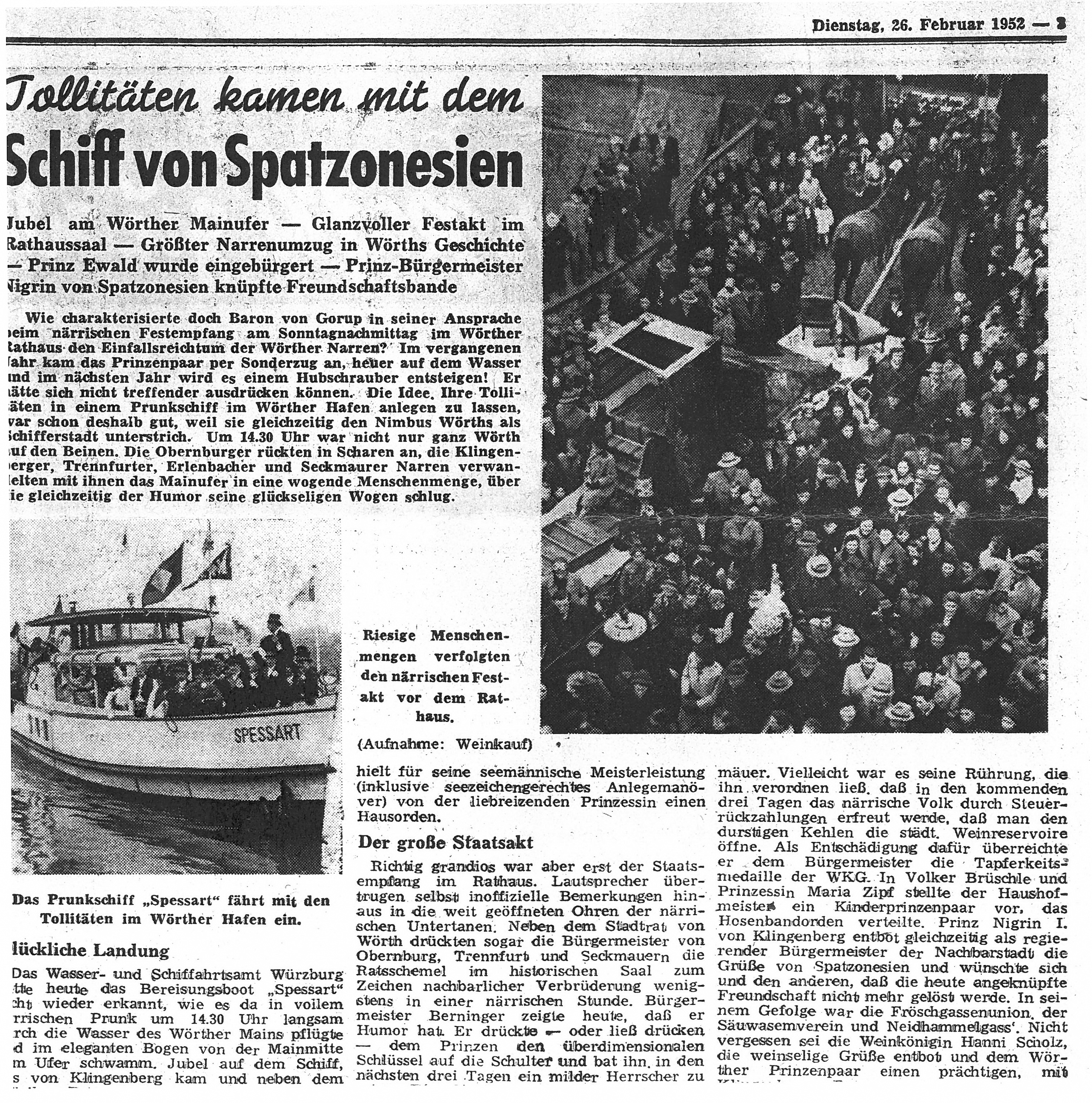 Zeitungsbericht vom 26.02.1952
