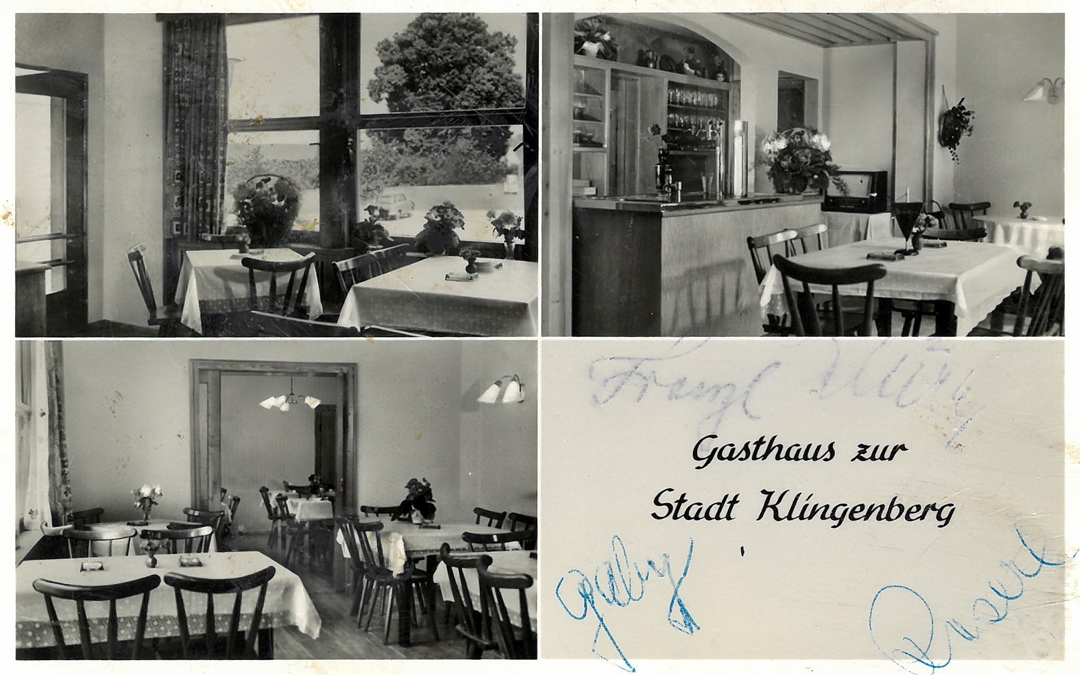 Mehrbild-Ansichtskarte um 1950 mit Ansichten des Innenraums