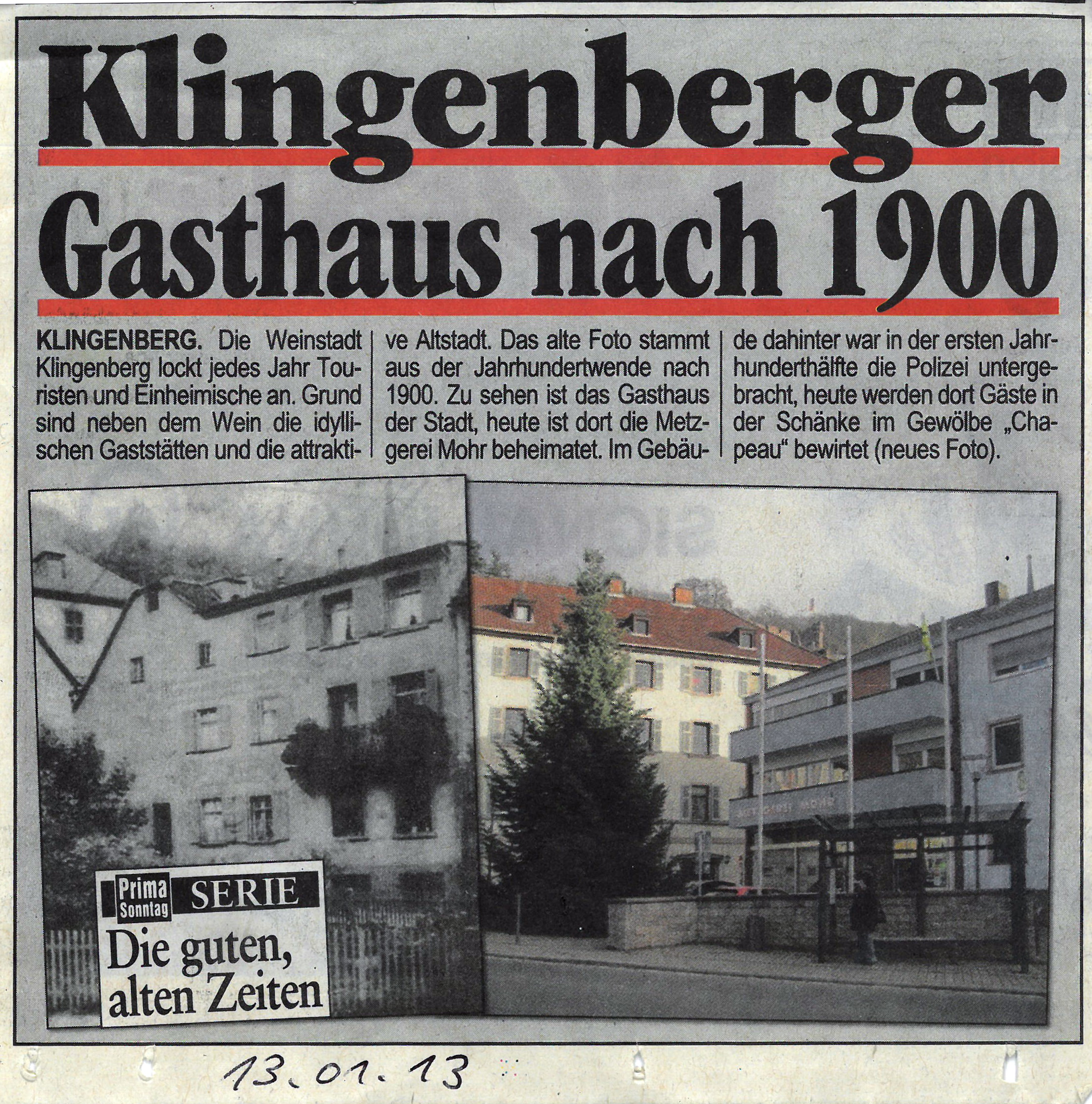 Zeitungsartikel mit Gegenüberstellung alt und neu nach Sanierung des Marktplatzes im Jahr 2013