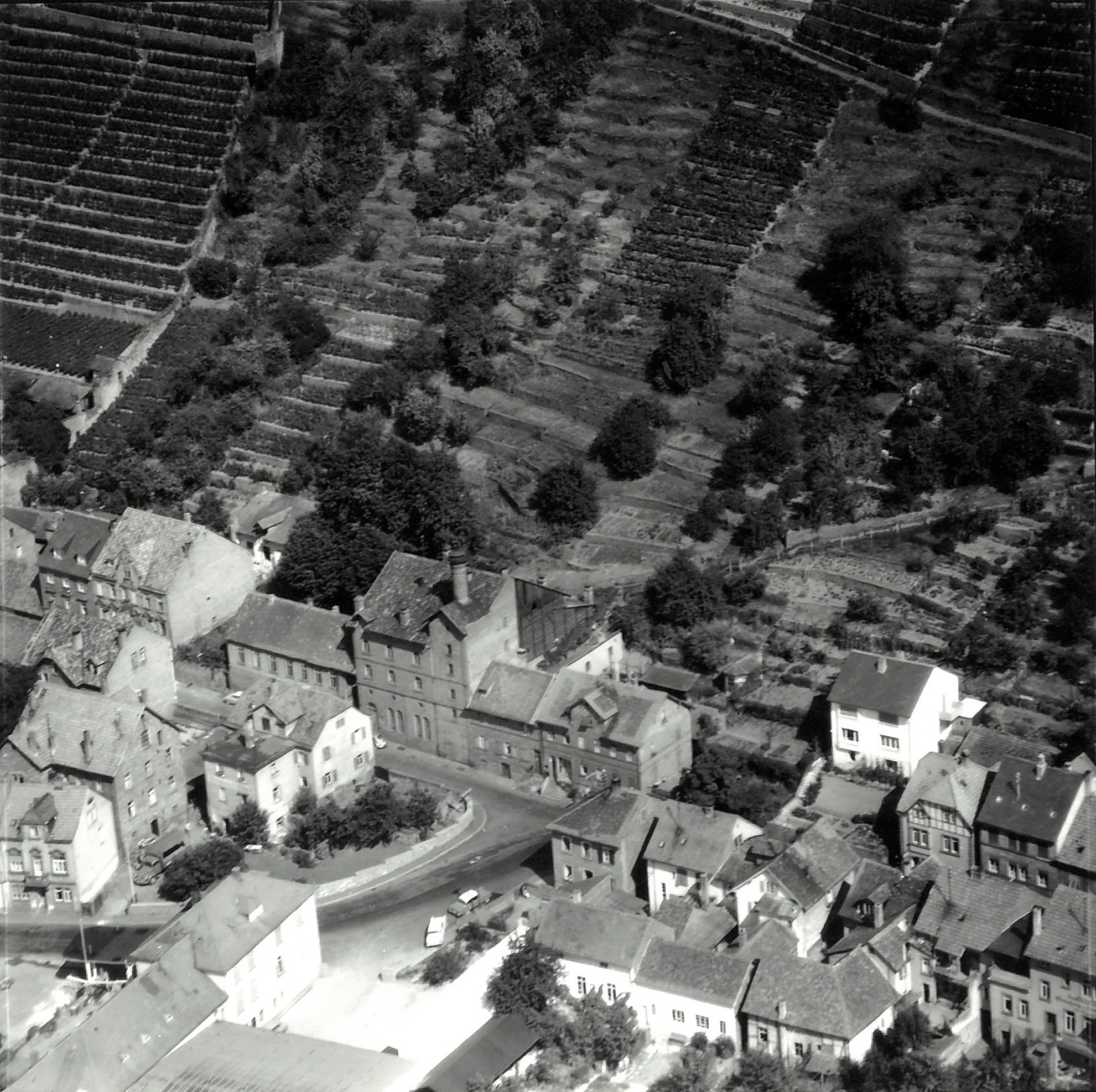 Luftaufnahme mit Südspitze und Brauereigaststätte