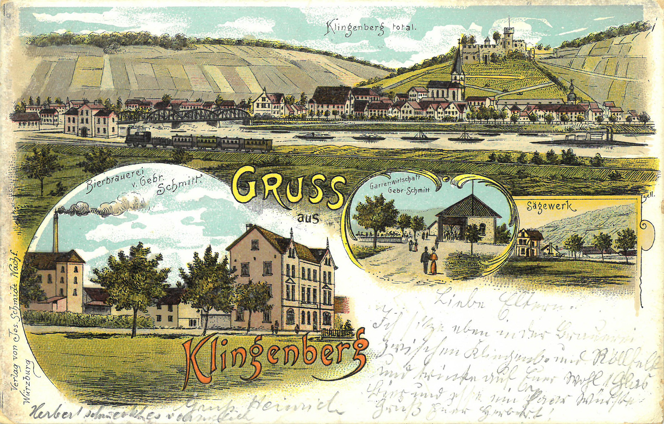 Lithographie - Gesamtanischt mit Brauerei Schmitt