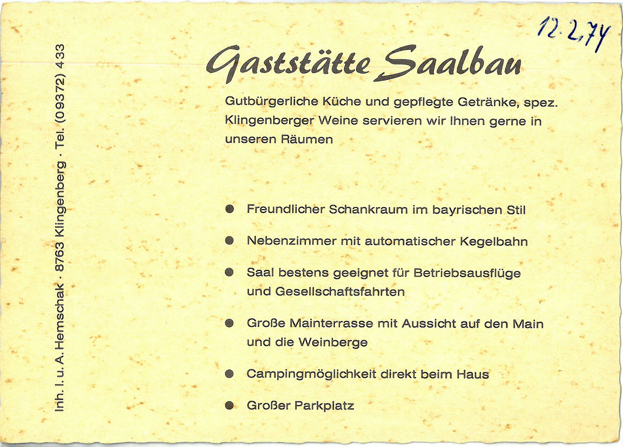 Gaststätte Saalbau 1974 Rückseite