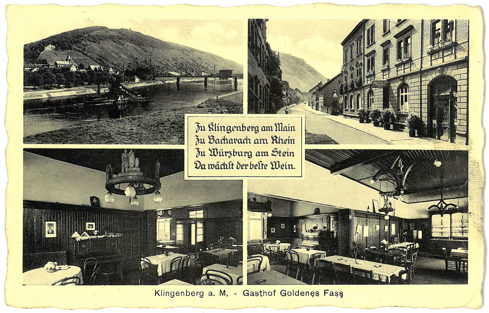 Mehrbild-Ansichtskarte mit Gasthof Goldenes Fass ca. 1930