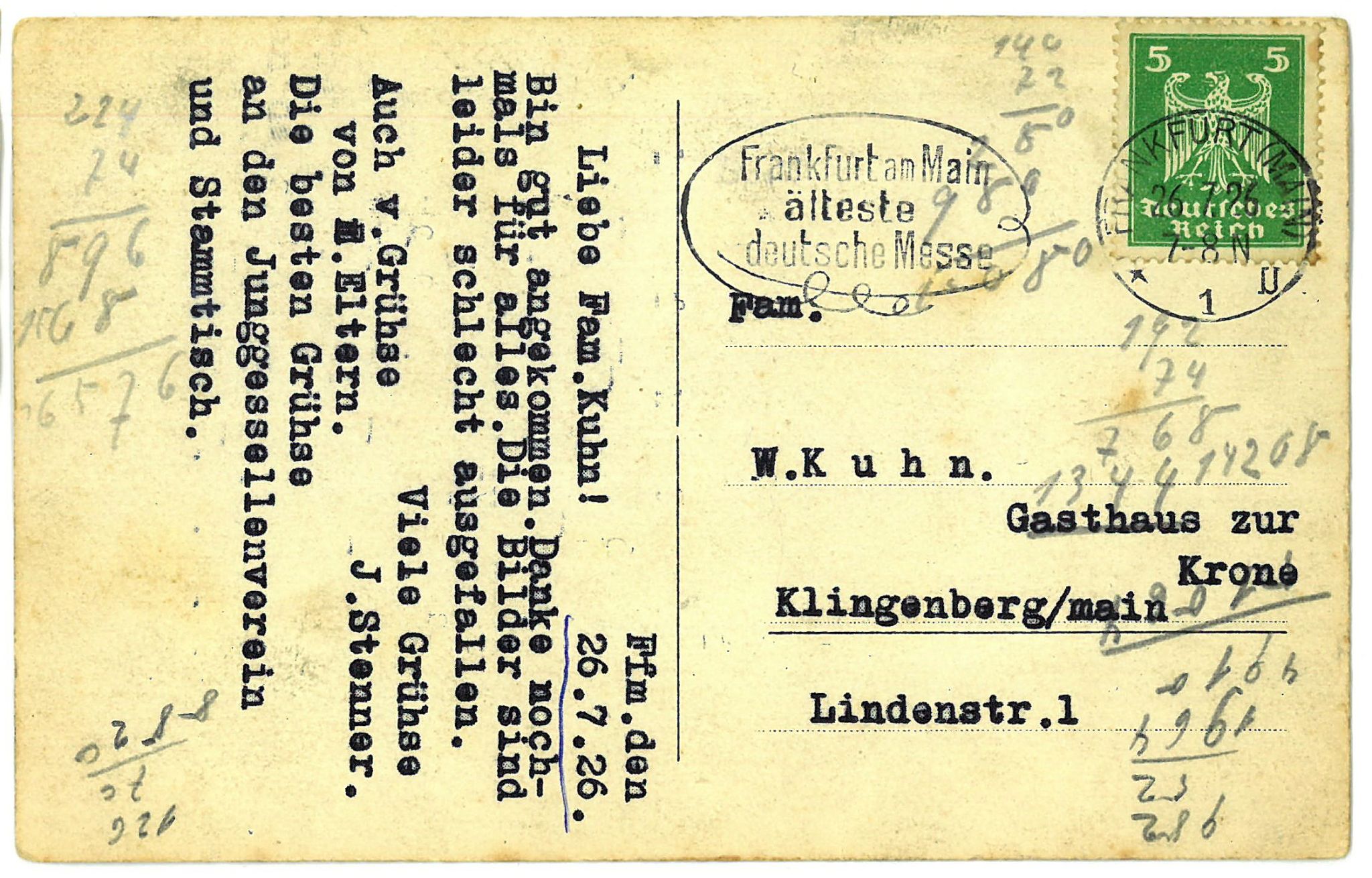 01b Gasthaus Krone 1926 Rueckseite