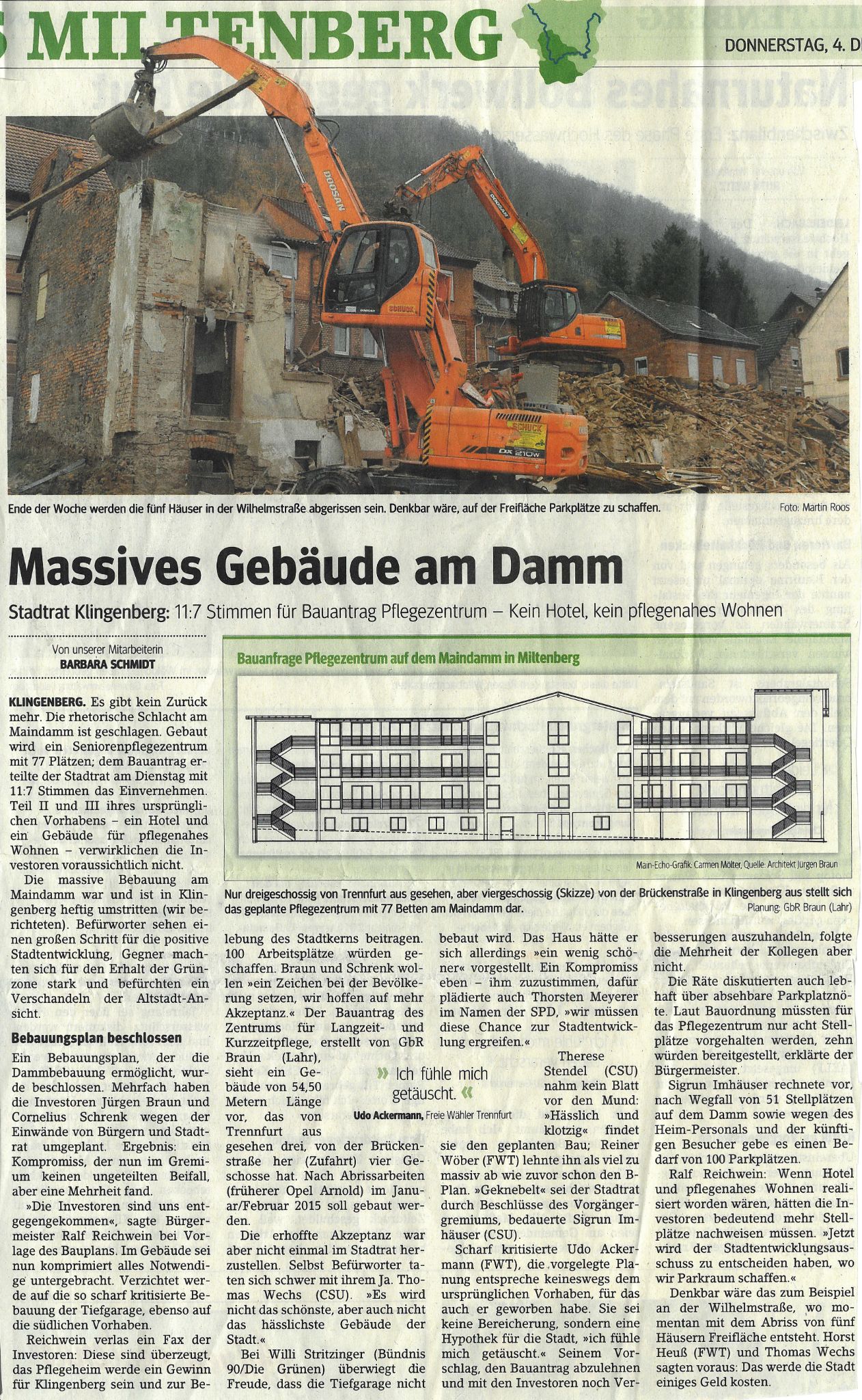 Zeitungsartikel zur Entscheidung über Neubebauung