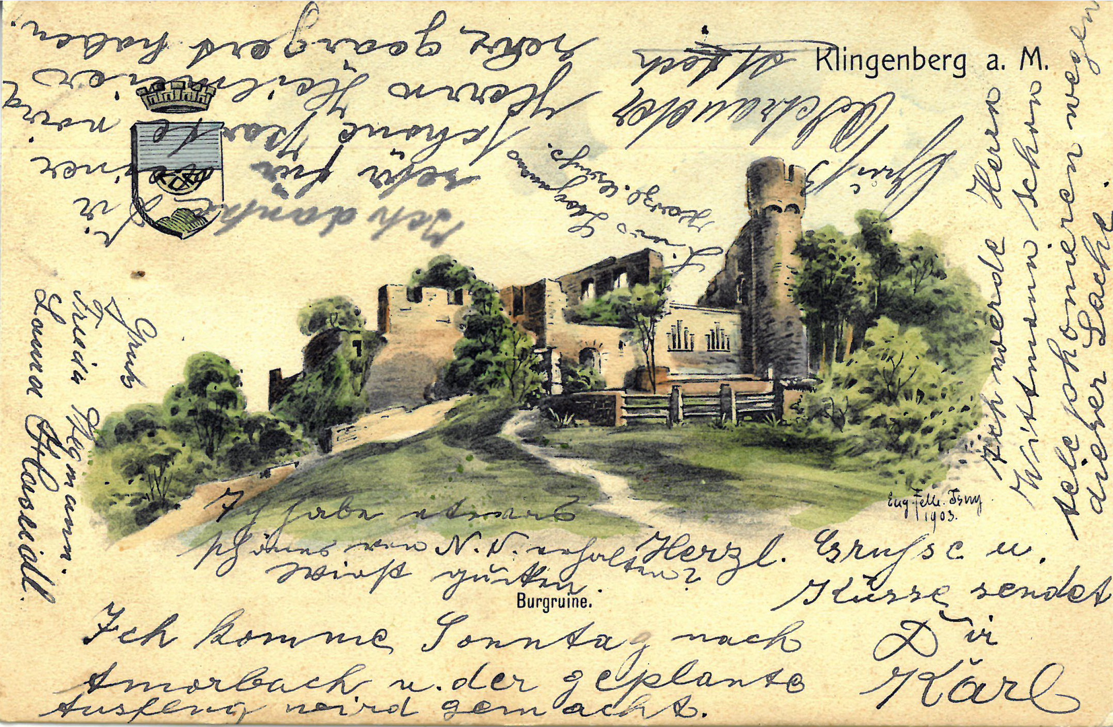 Ansichtskarte der Burgruine um 1903