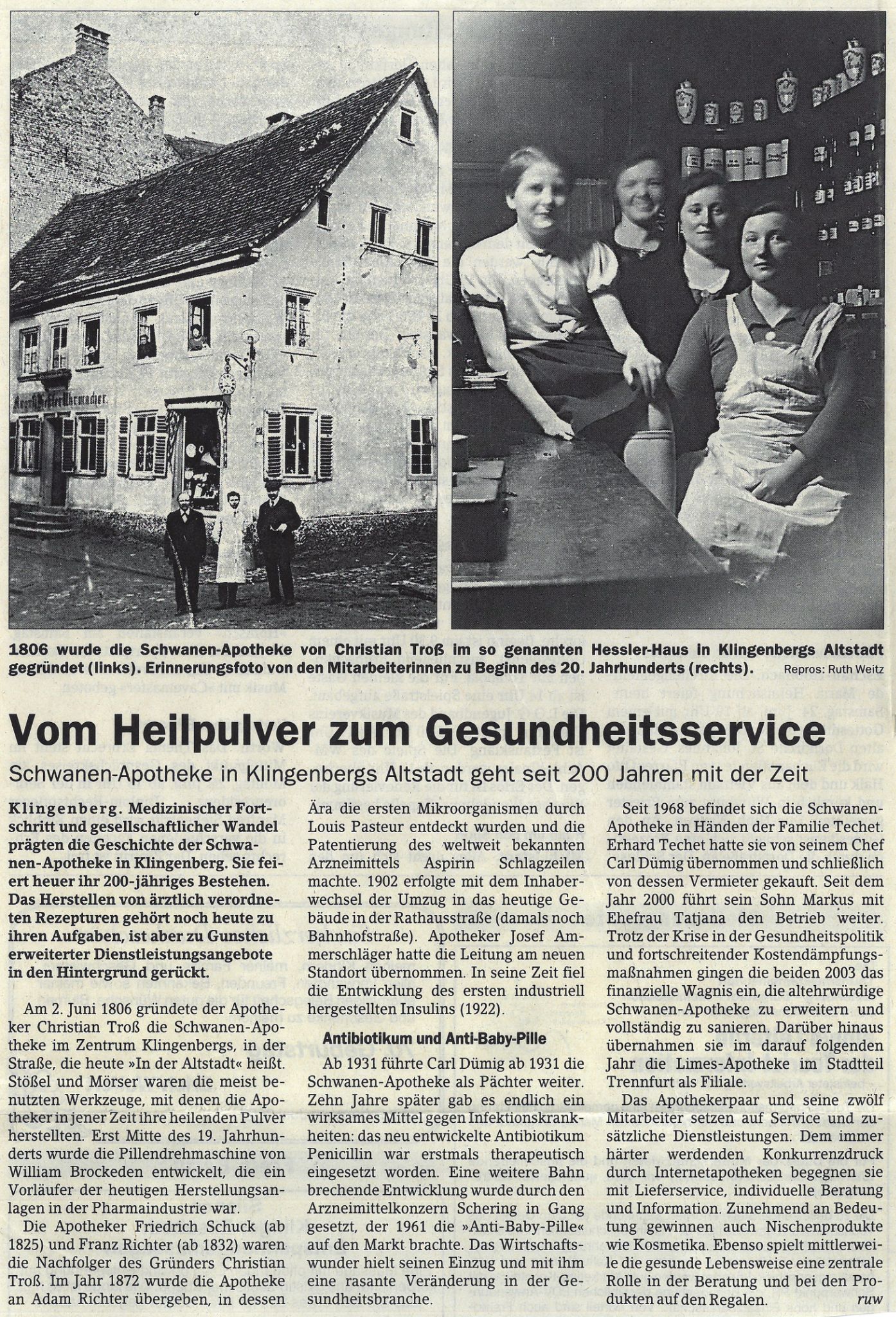 Zeitungsartikel zur Apotheke