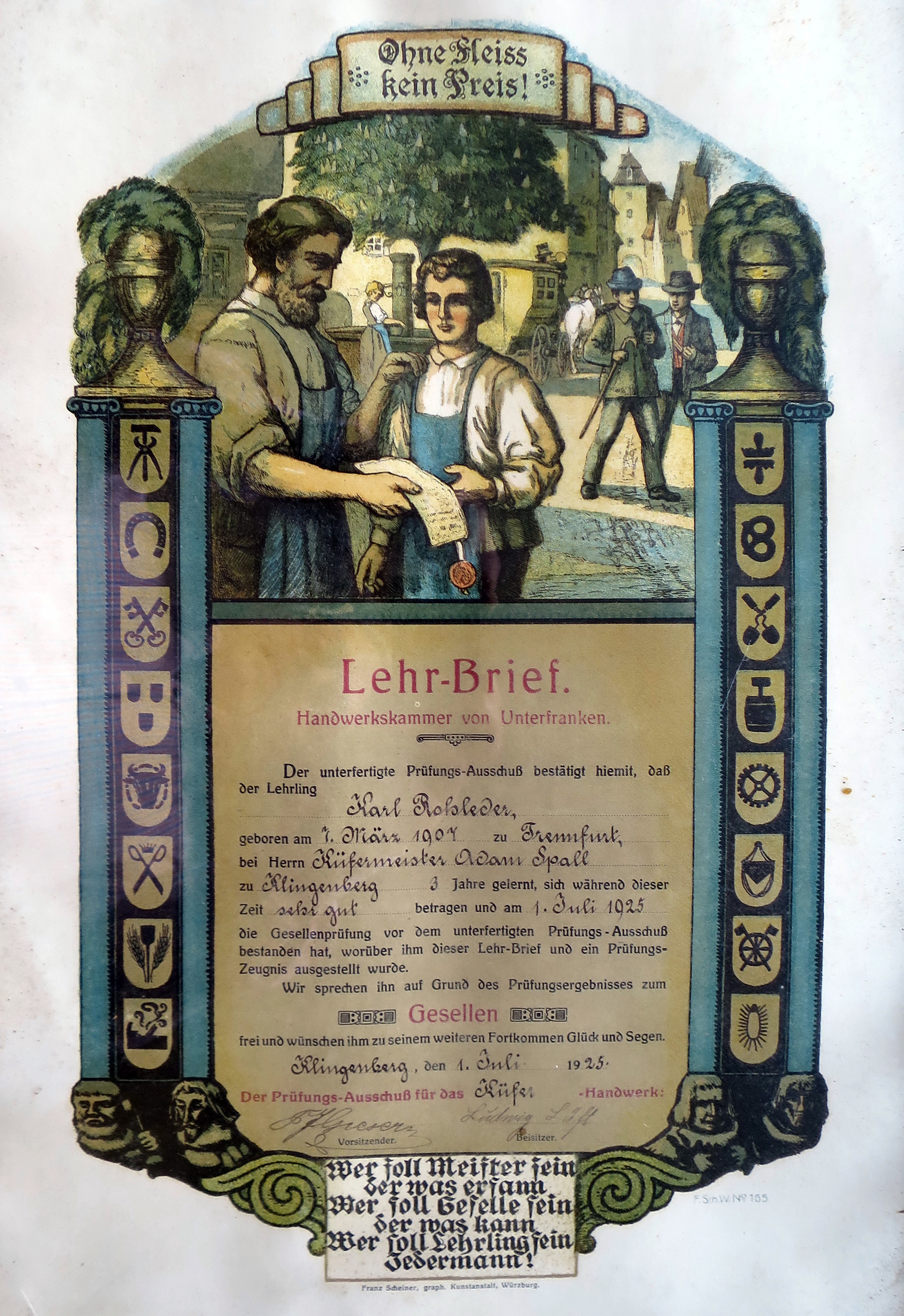 Lehrbrief des Küfergesellen Karl Rohleder