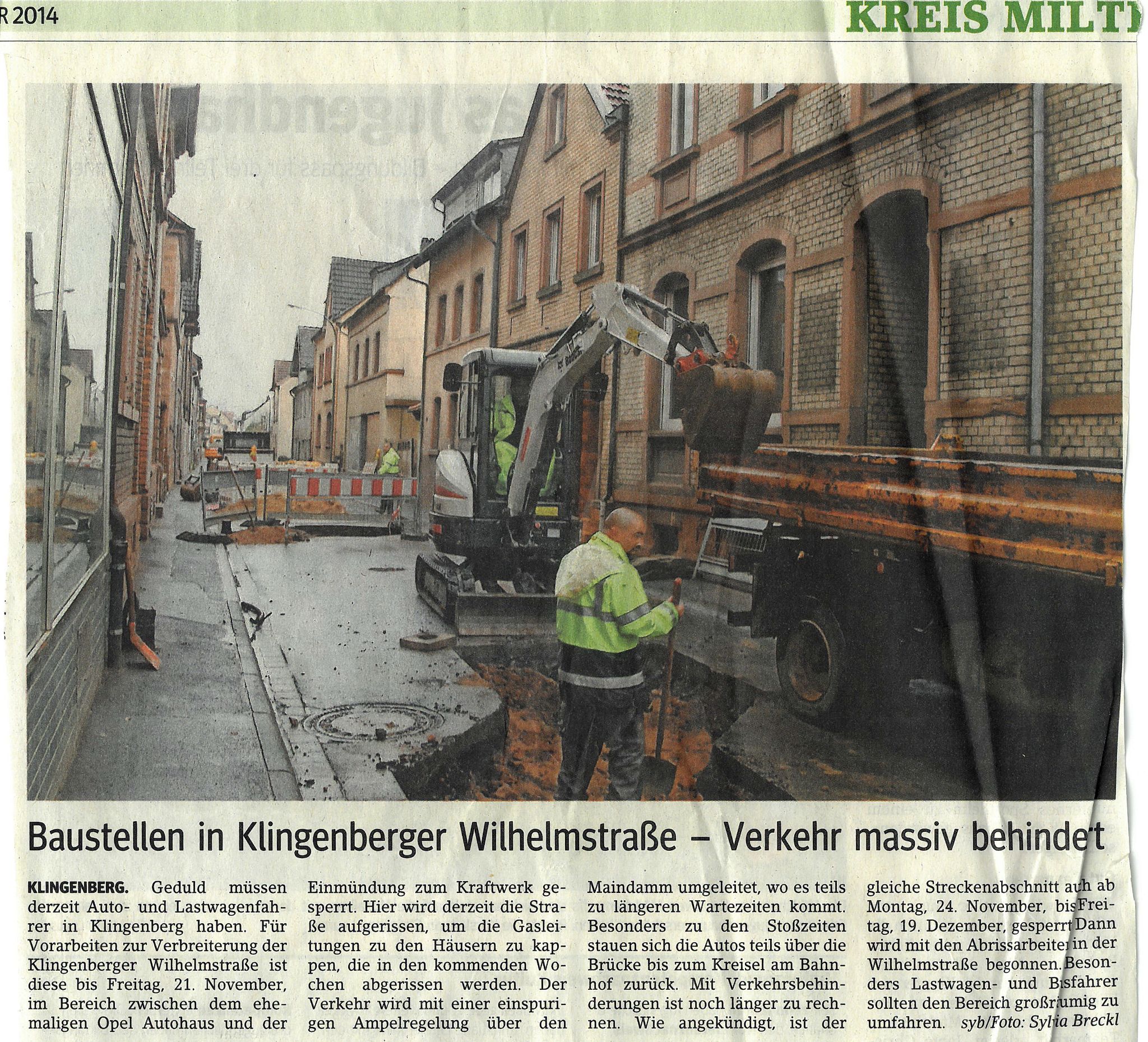 Zeitungsartikel Baustelle in der Wilhelmstraße