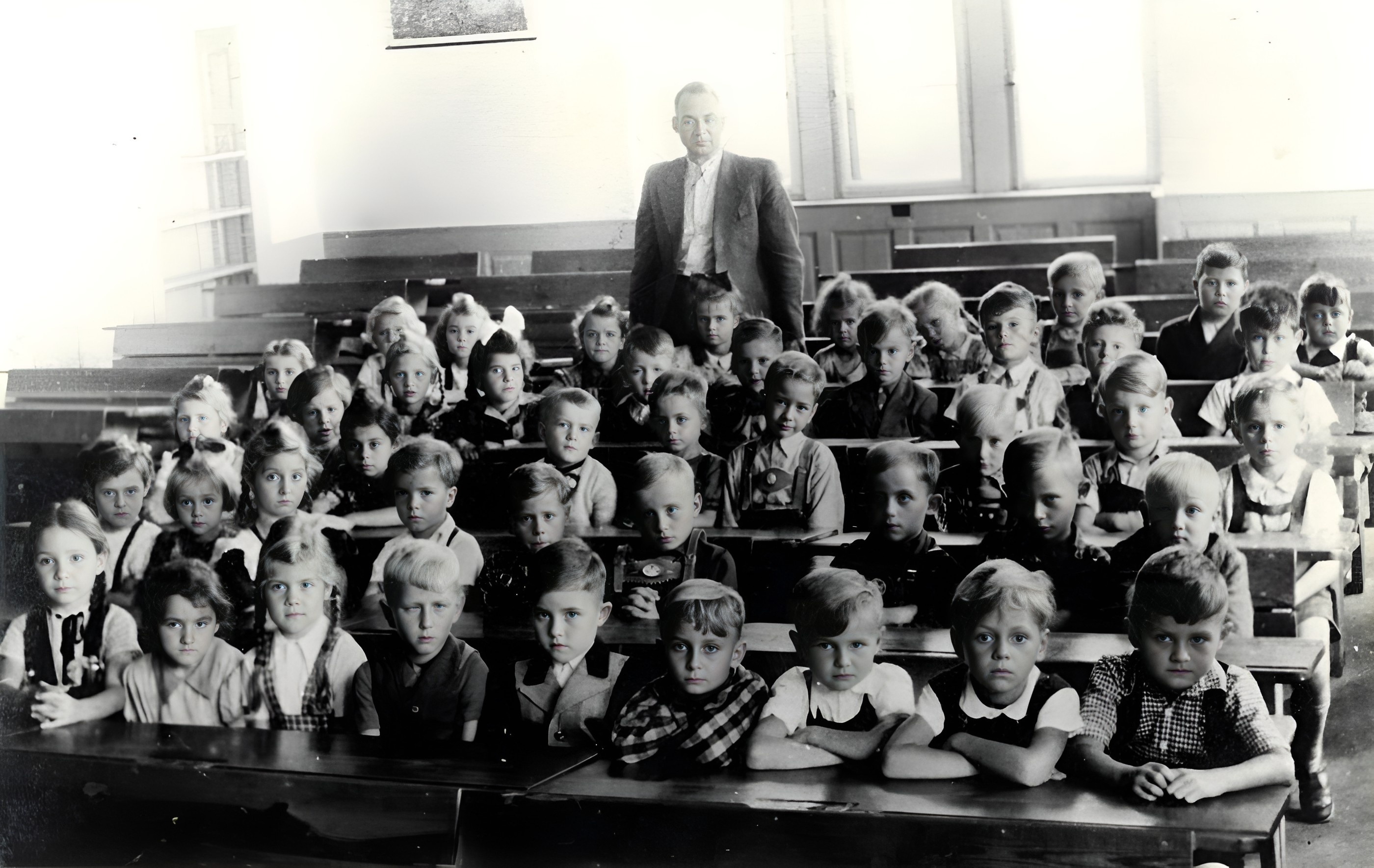 Schuljahrgang 1953 mit Lehrer Karl Leibmann