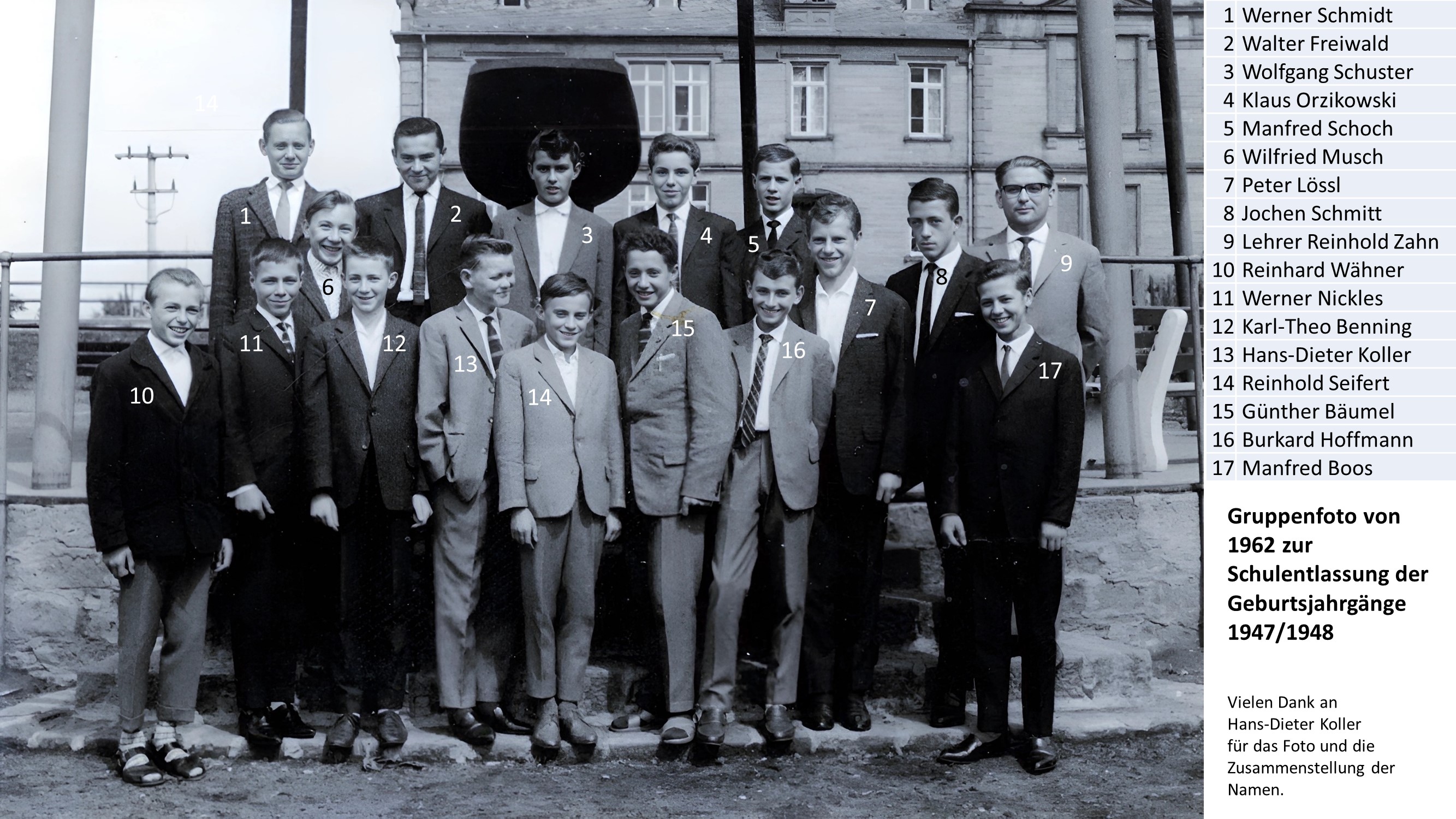 Gruppenfoto von 1962 zur Schulentlassung  der Jahrgänge 1947/1948