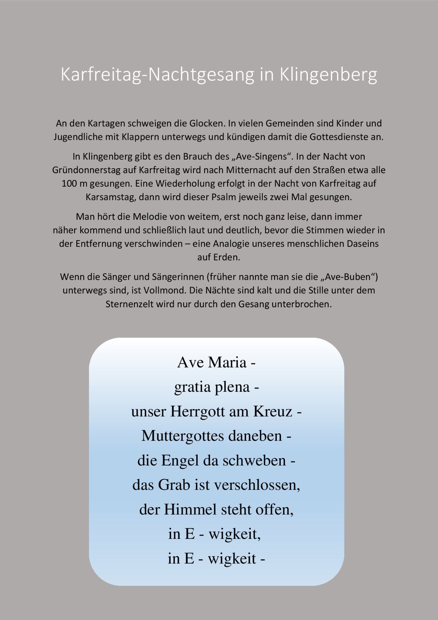 Zum Nachtgesang "Ave Maria"