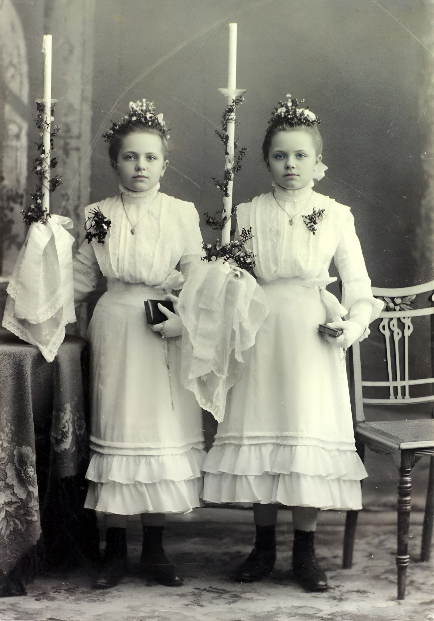 Kommunionfoto von Klara und Laura Vill  von 1906