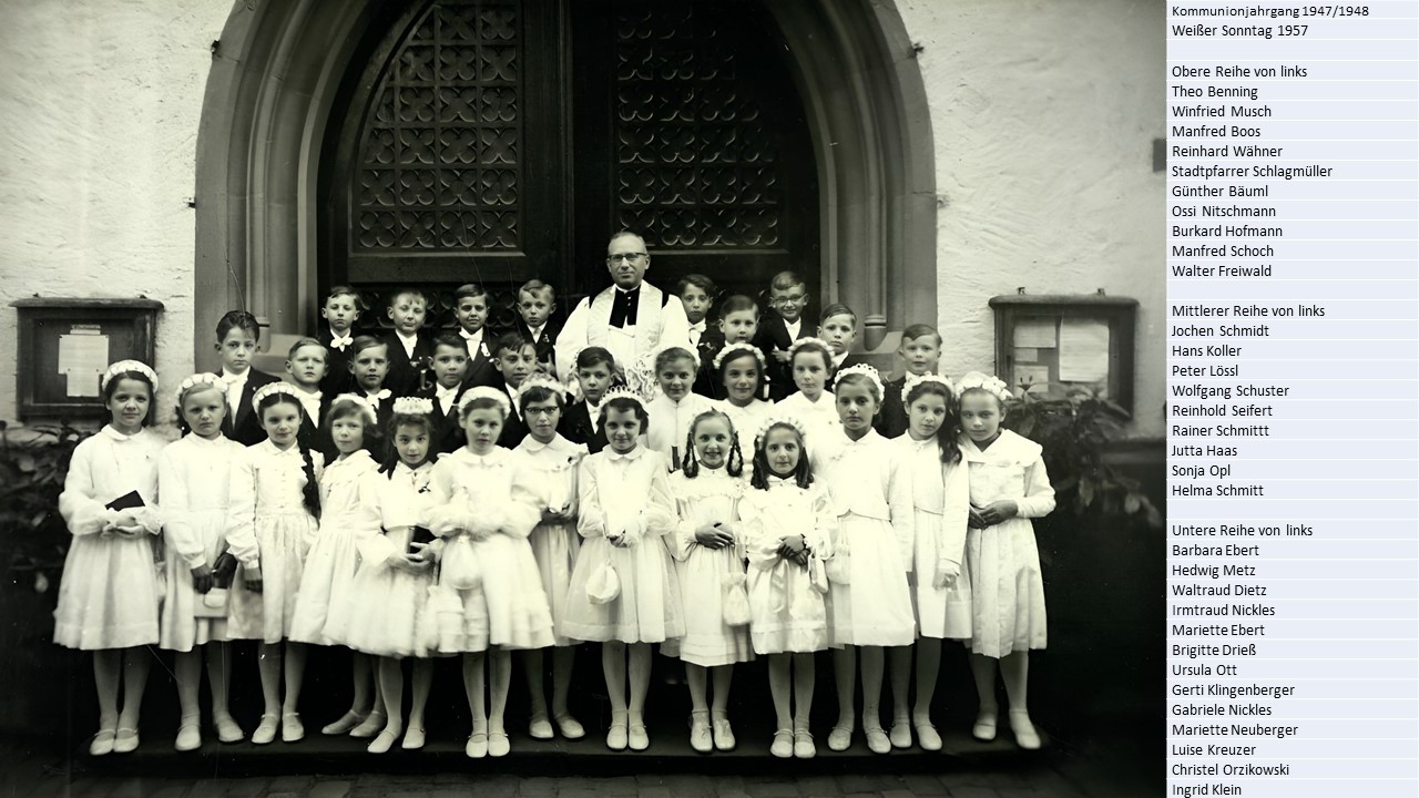 Gruppenfoto Kommunionjahrgang 1947/1948 mit Namen