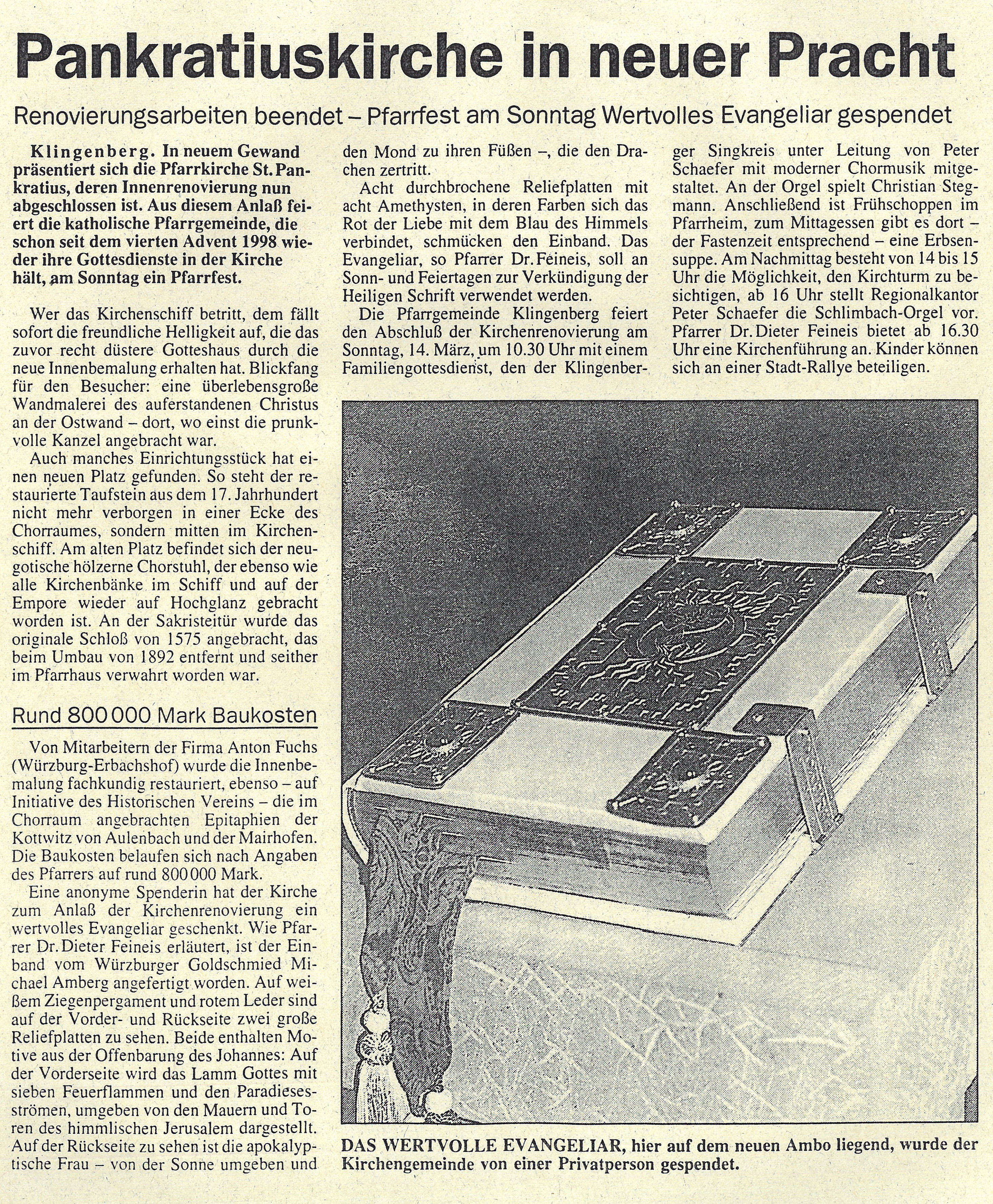Zeitungsbericht zur Renovierung der Pfarrkirche St. Pankratius
