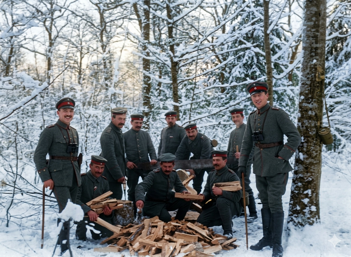 Vorgen. Gruppenfoto aus dem Ersten Weltkrieg (Digital aufbereitet)