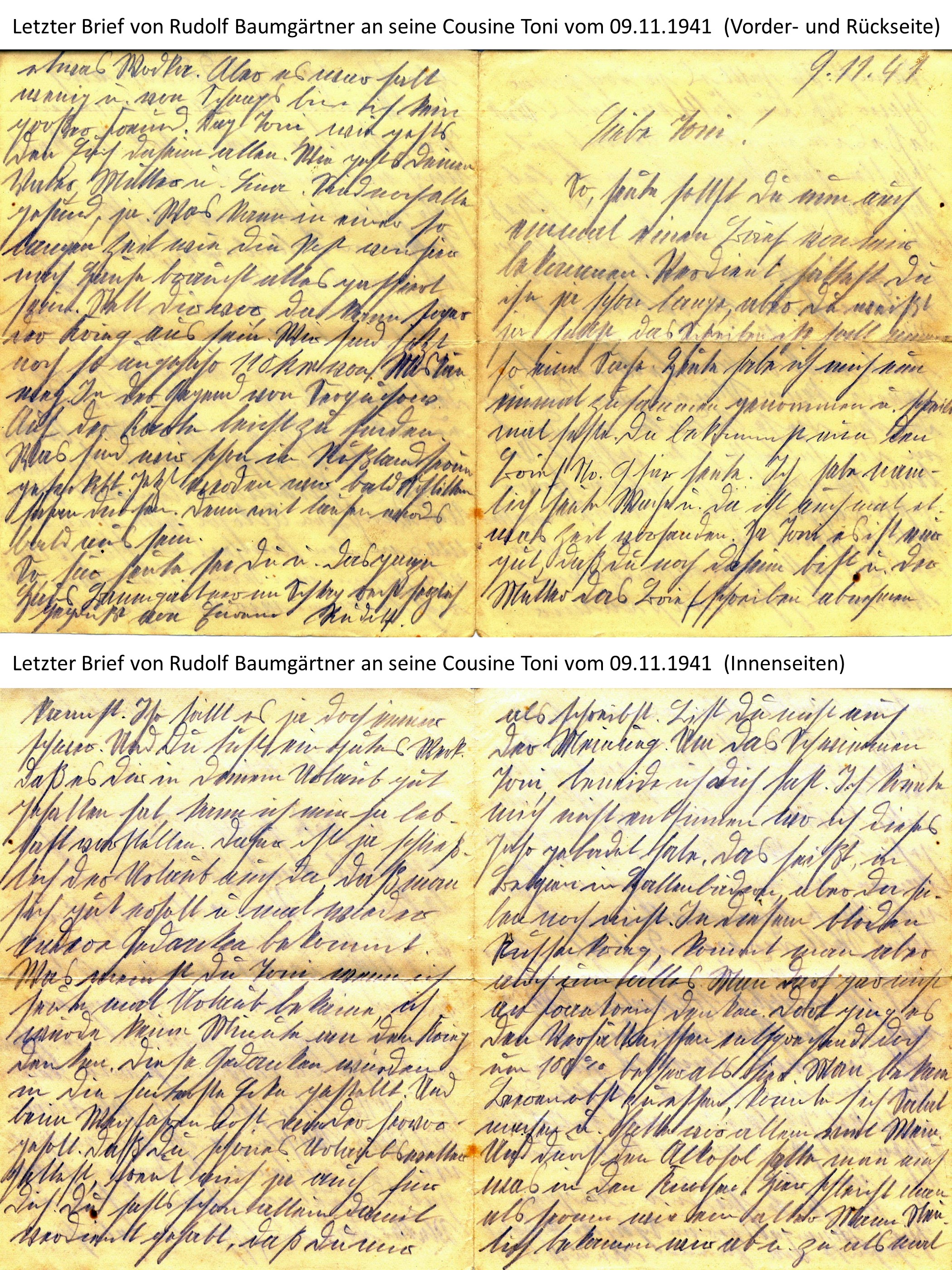 Rudolf Baumgärtner - letzter Brief an seine Cousine Toni