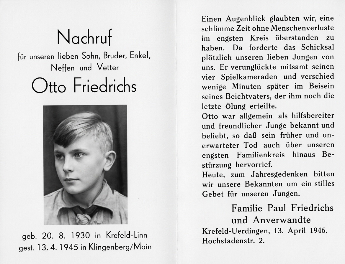 Andenkenbildchen für Otto Friedrichs
