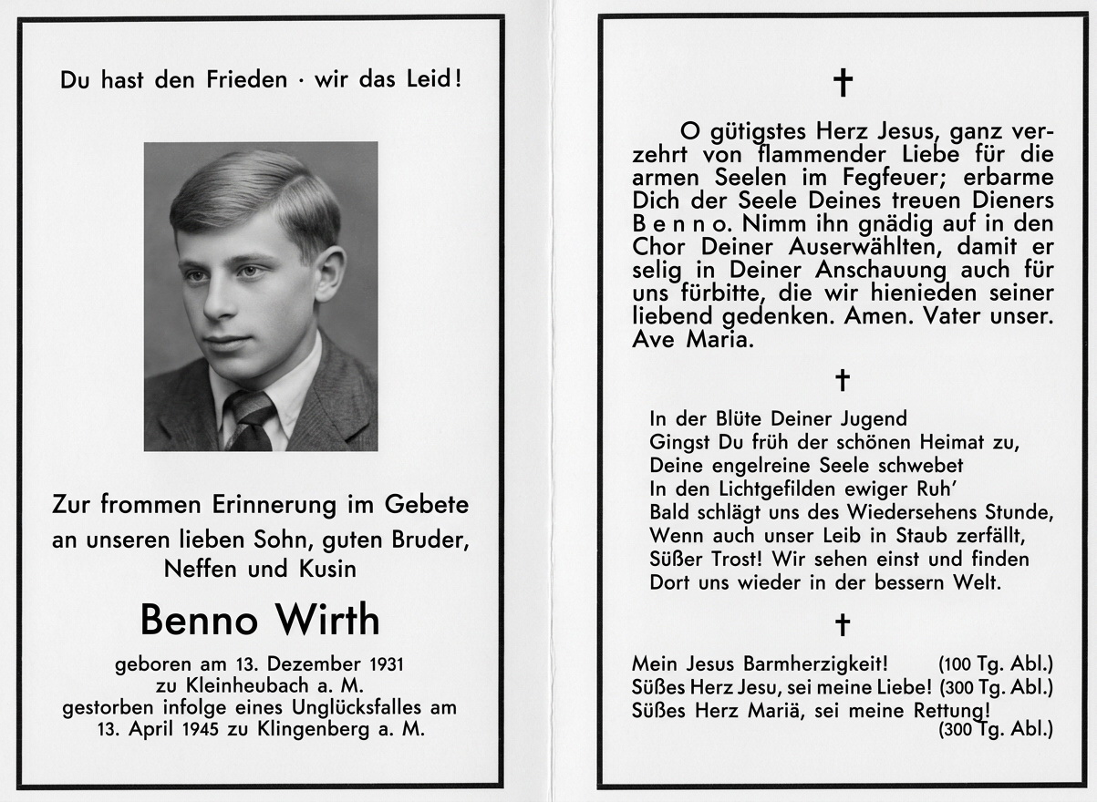 Andenkenbildchen für Benno Wirth