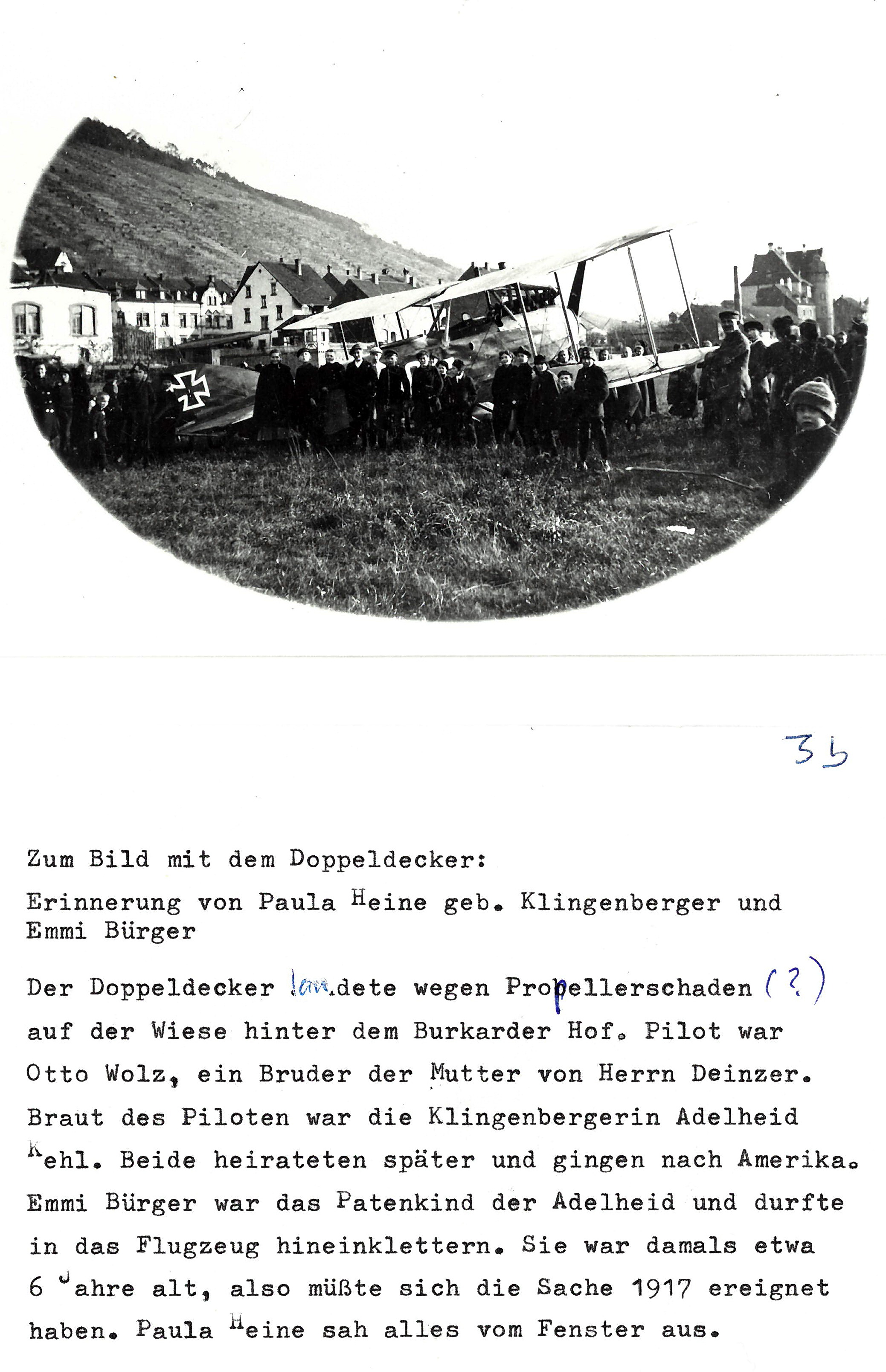 Landung von Pilot Otto Wolz auf dem Maindamm 1916