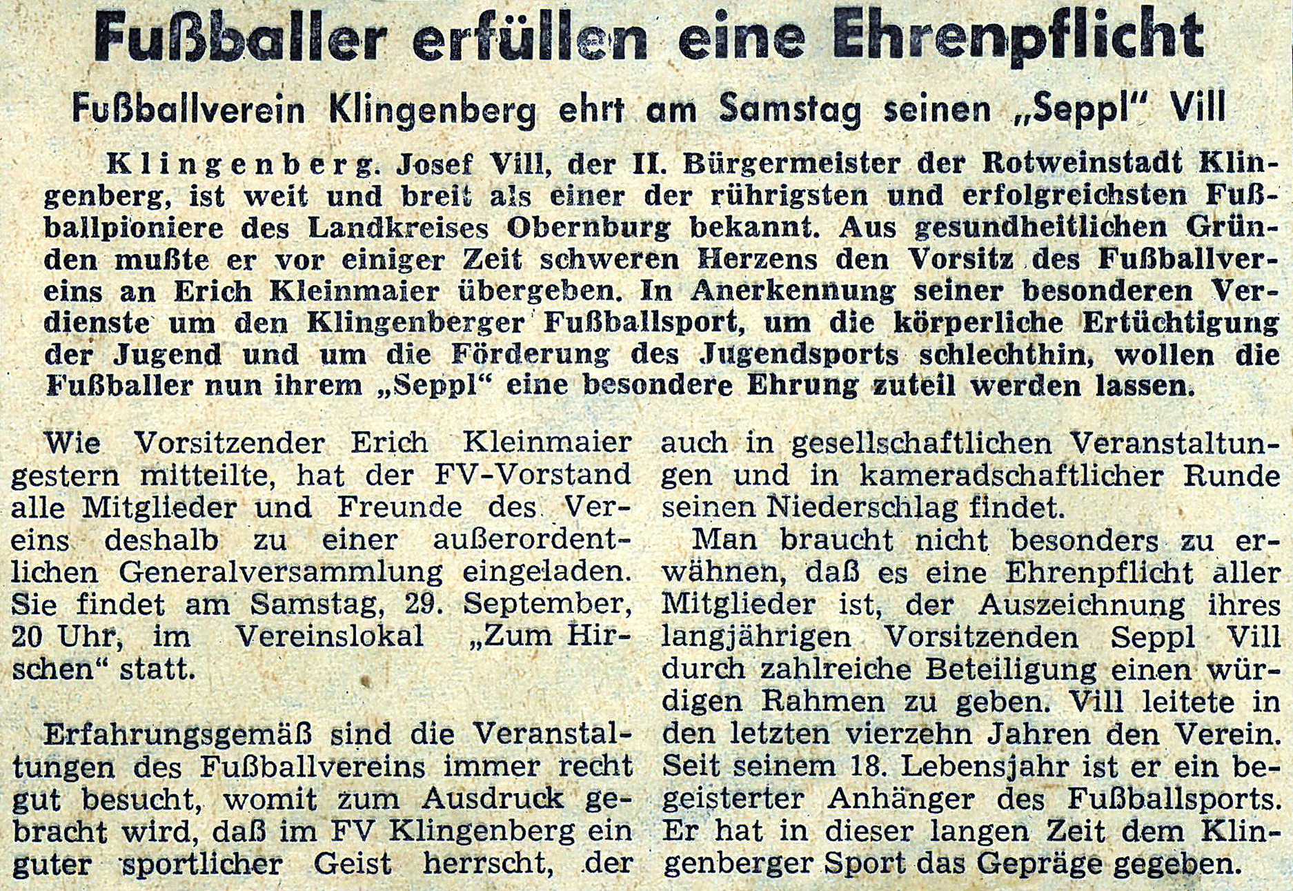 Zeitungsartikel aus dem Main-Echo von 1962