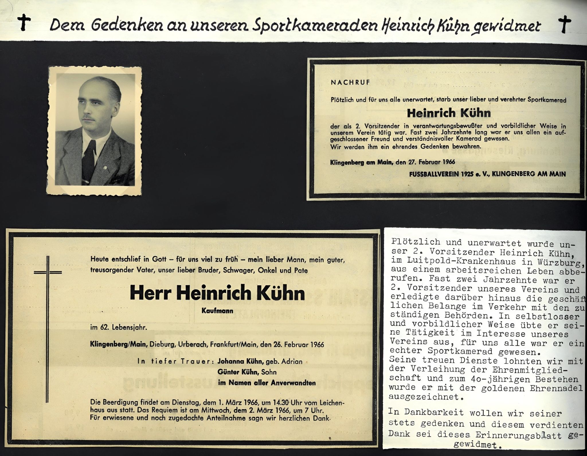 Zeitungsberichte zum Gedenken an Heinrich Kühn 1966