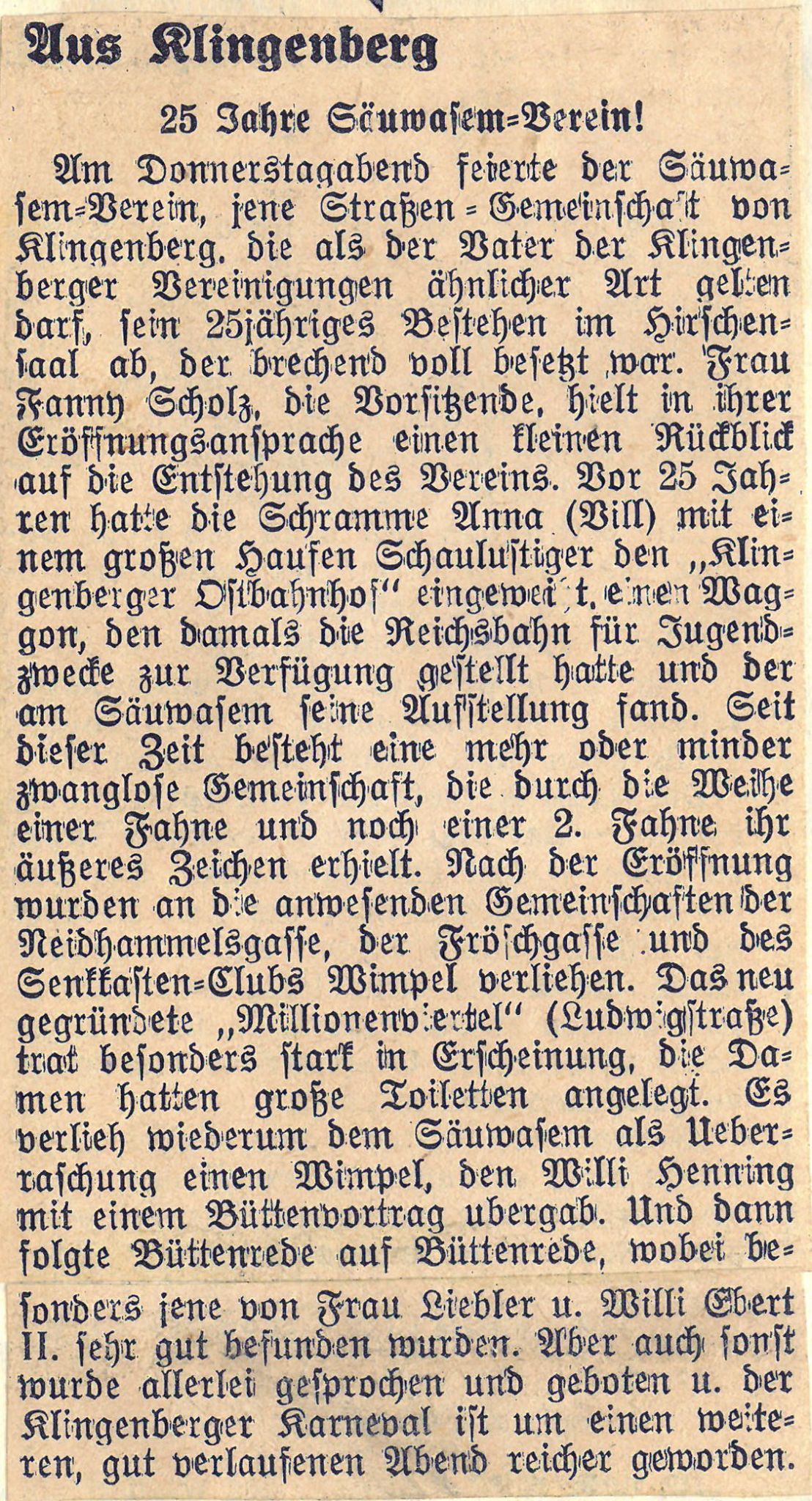 Zeitungsbericht aus dem Jahr 1951