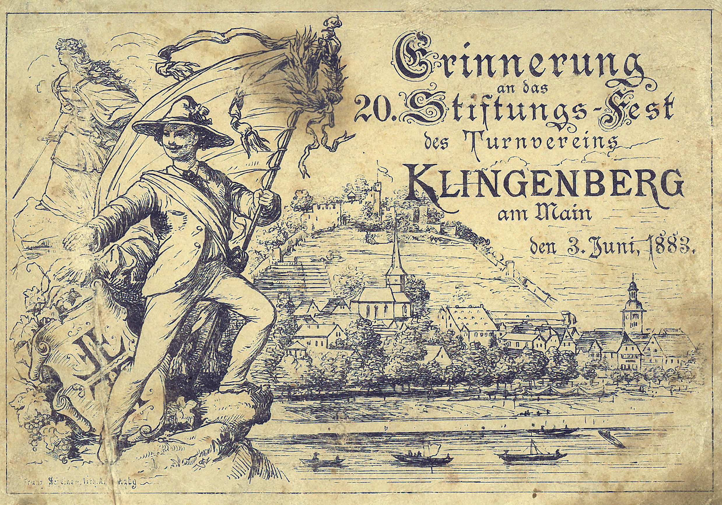 Ansichtskarte  zur Erinnerung an das Stiftungsfest des Turnvereins Klingenberg 1863 e.V.