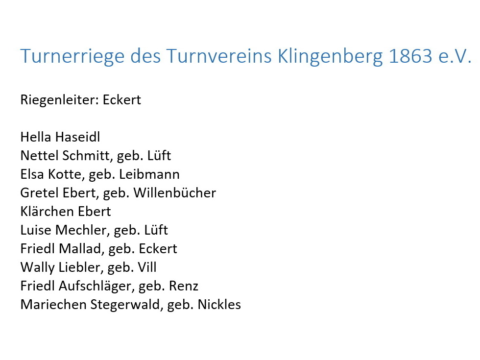 Turneriege ca. 1925 Beschriftung