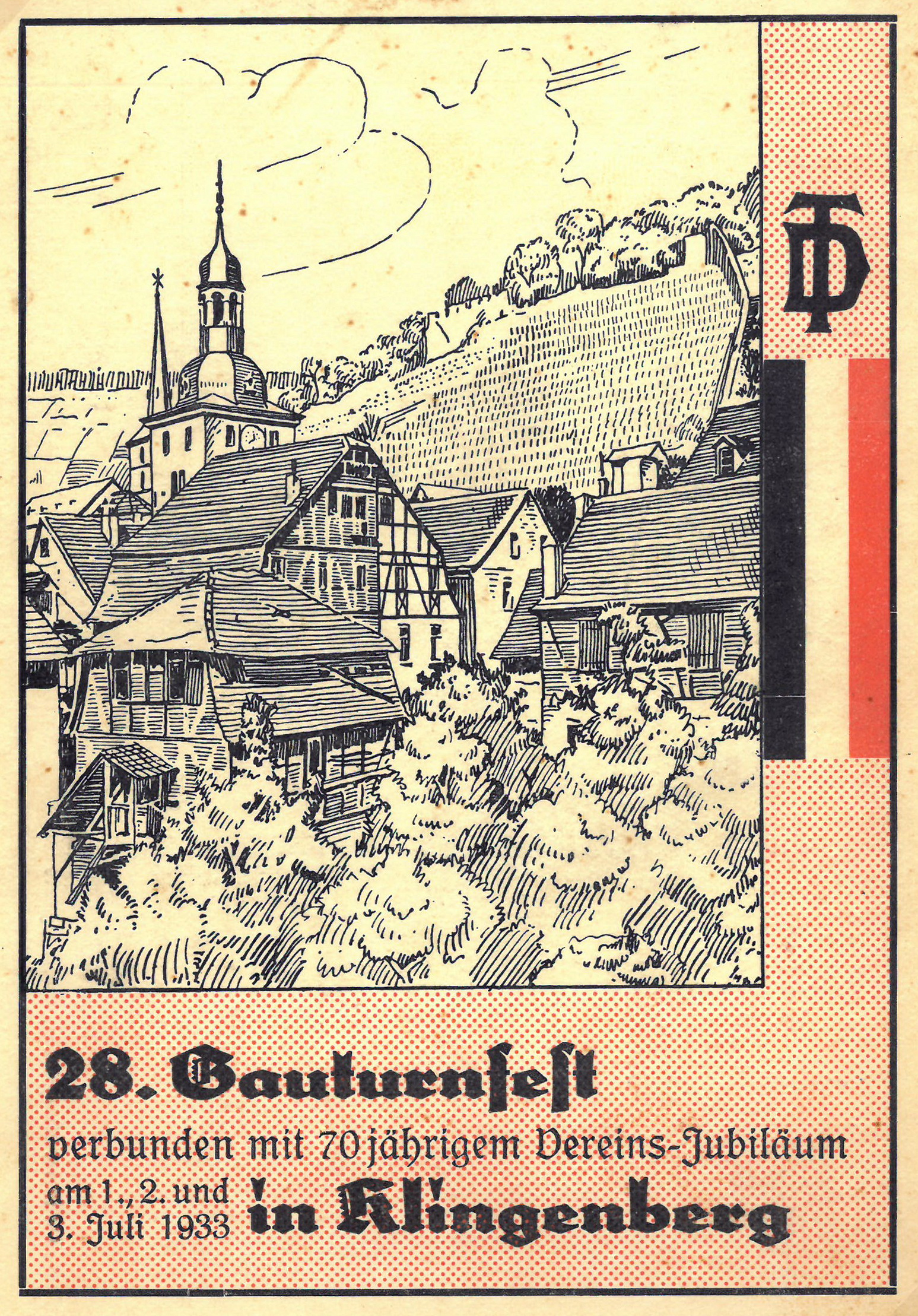 Ansichtskarte als Einladungskarte zum Gauturnfest 1933