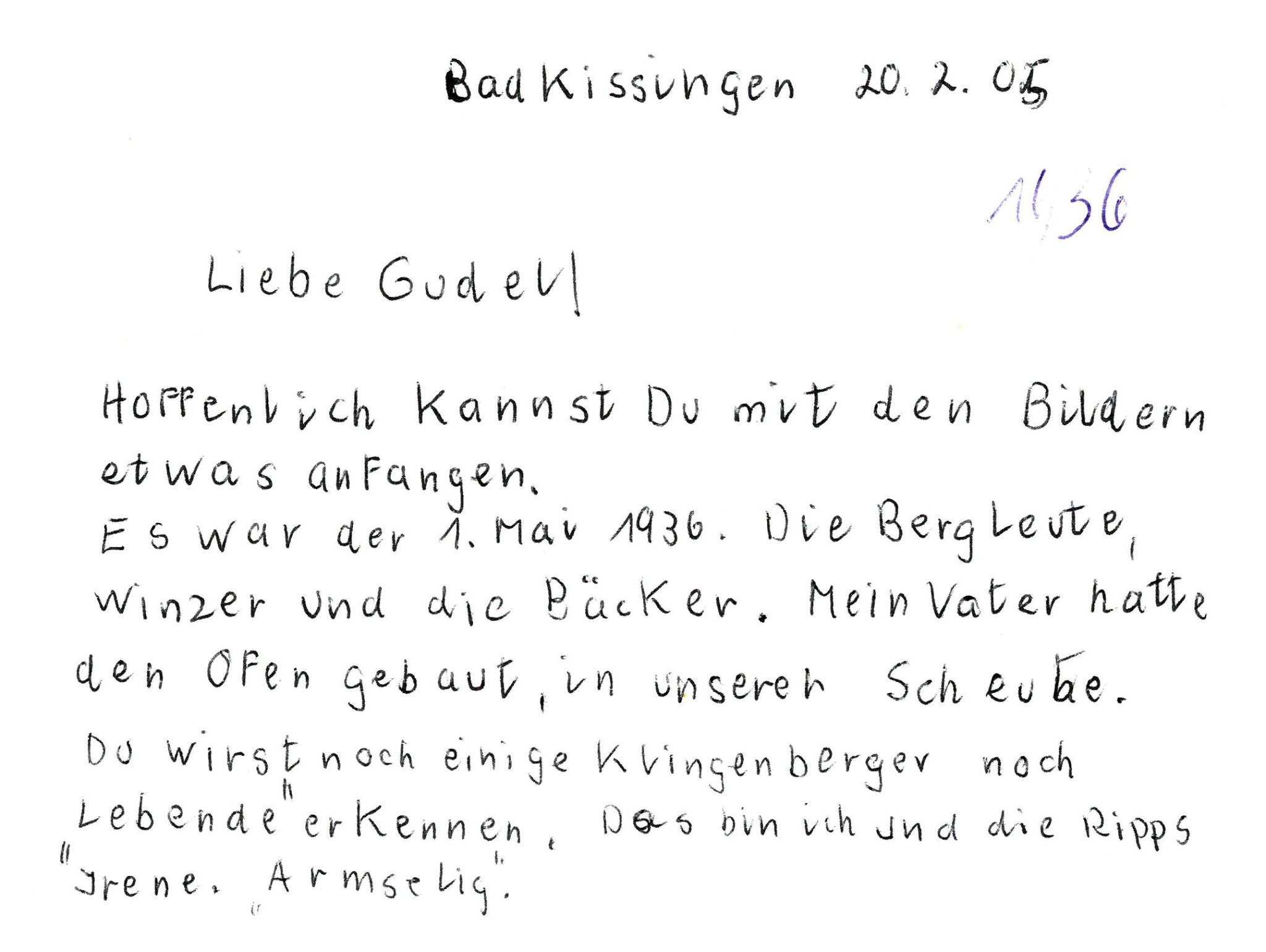 Rückseitenbeschriftung zum Gruppenfoto der Bäckerei Schmitt 1936